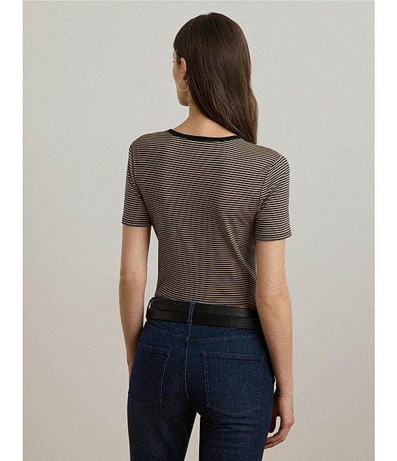 Lauren Ralph Lauren Knit Striped Stretch Cotton Crew Neck Short Sleeve Tee Product Image