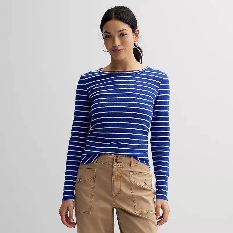 Women's Sonoma Goods For Life® Rib Slim Fit Long Sleeve Tee, Size: XL, Frost Black Stripe Product Image