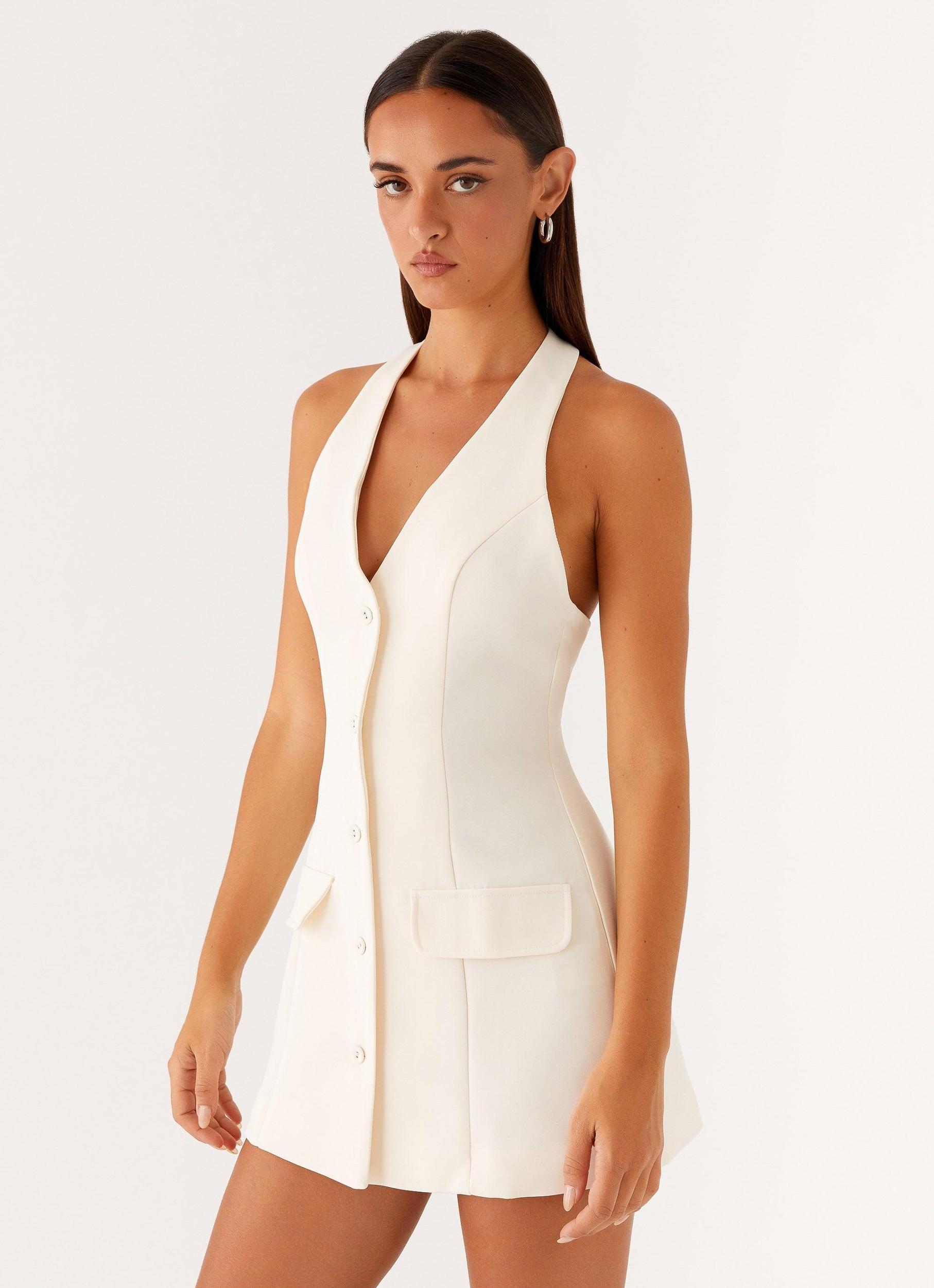 Mira Halter Neck Mini Dress - Ivory Product Image