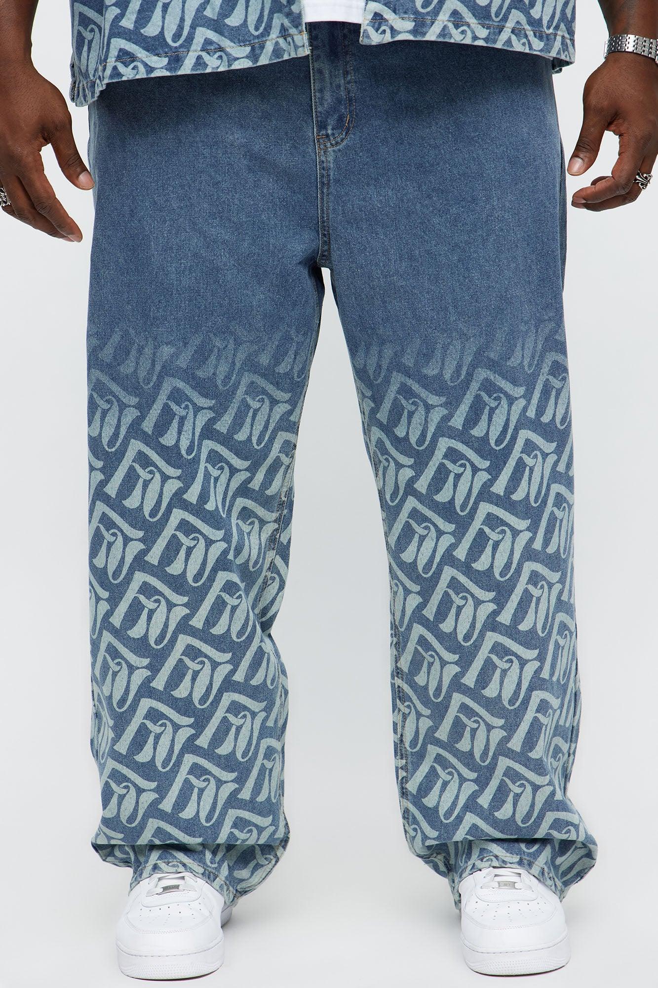 Baggy Chateau Monogram Jeans - Light Blue Wash Product Image