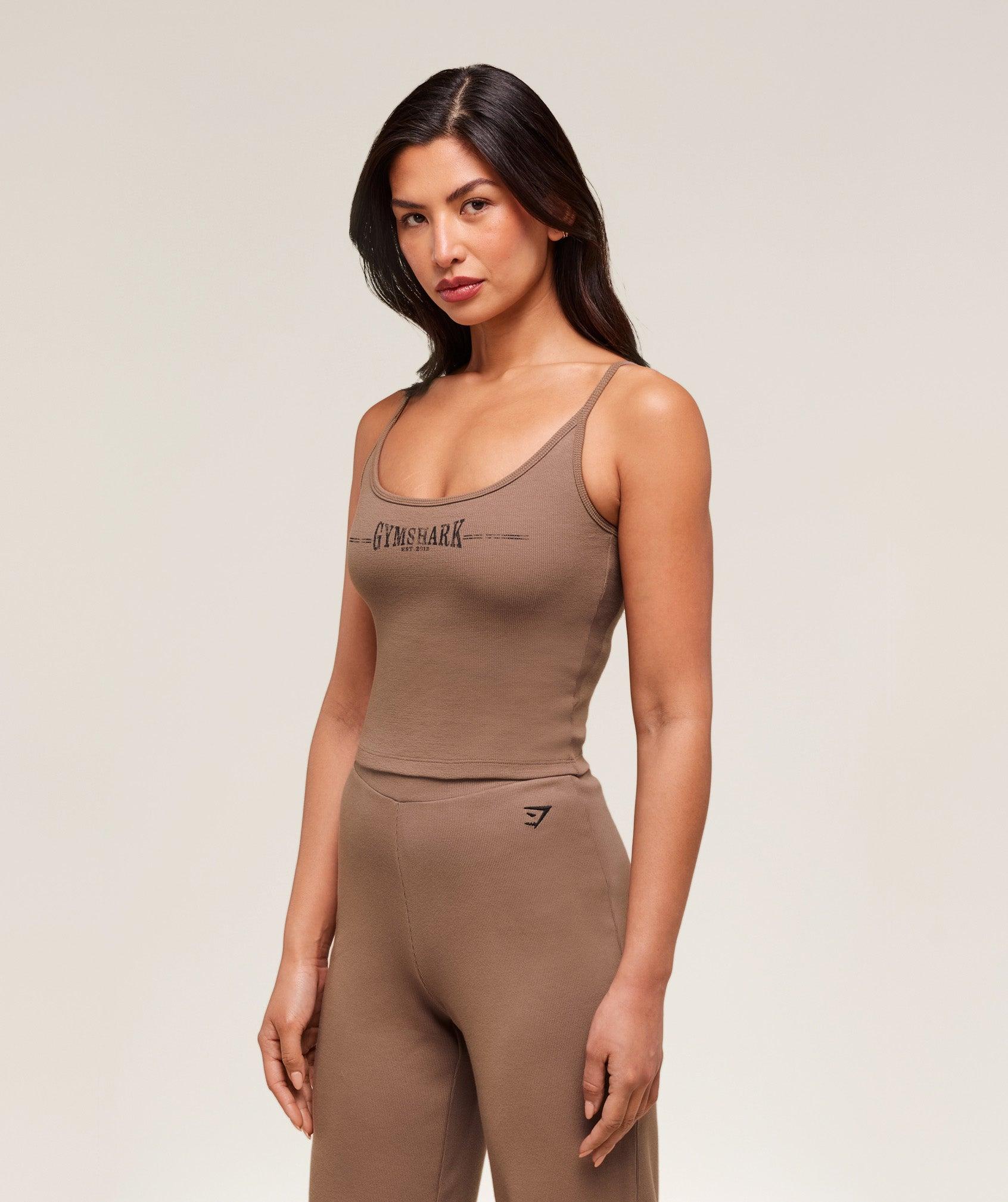 Gymshark Ribbed Cotton Midi Shelf Tank - Mocha Mauve/Black Female Product Image