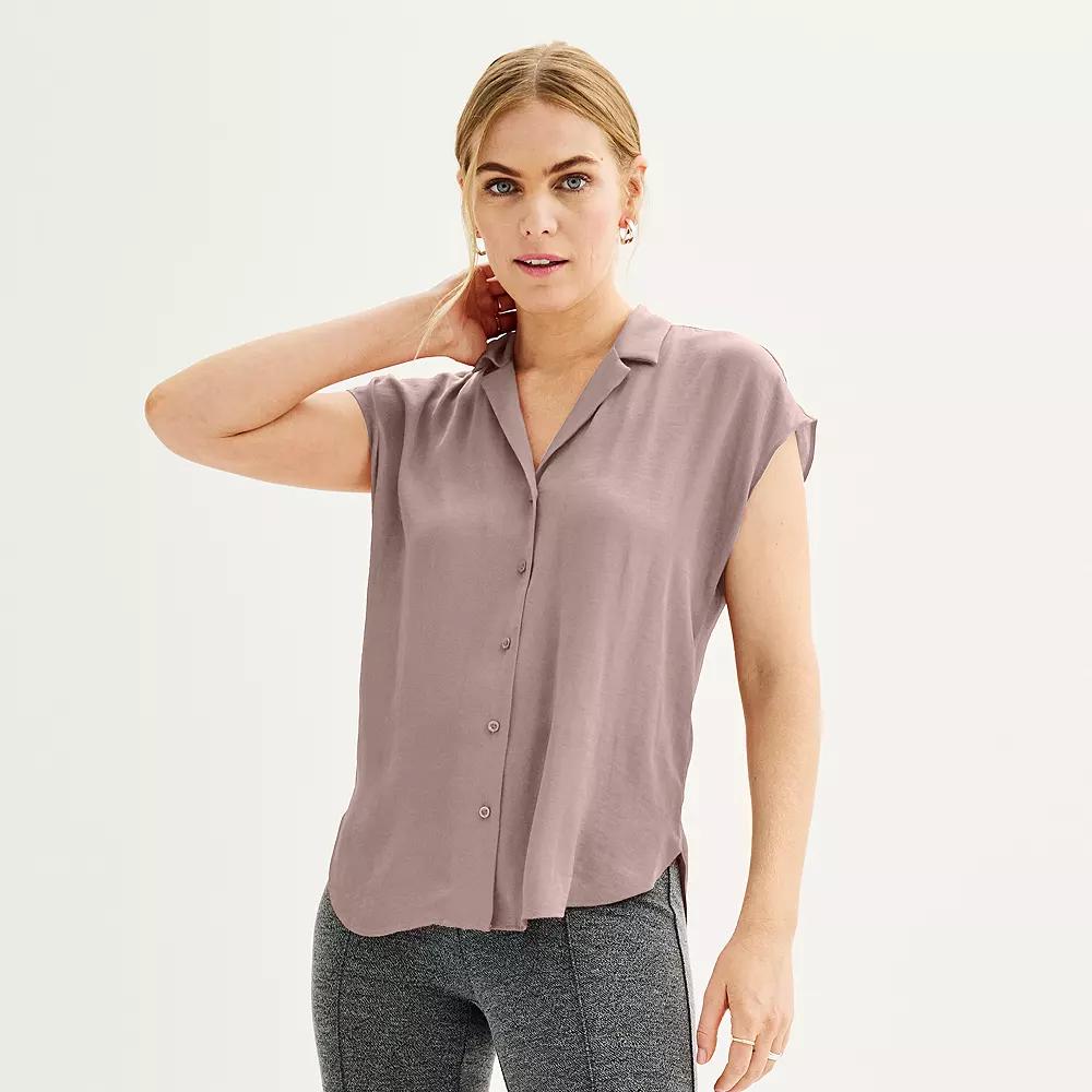 Women's Nine West Short Sleeve Easy Lapel Shirt,  Product Image