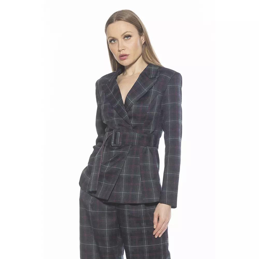 Women's ALEXIA ADMOR Janna Plaid Longline Blazer With Belted Waist,  Product Image