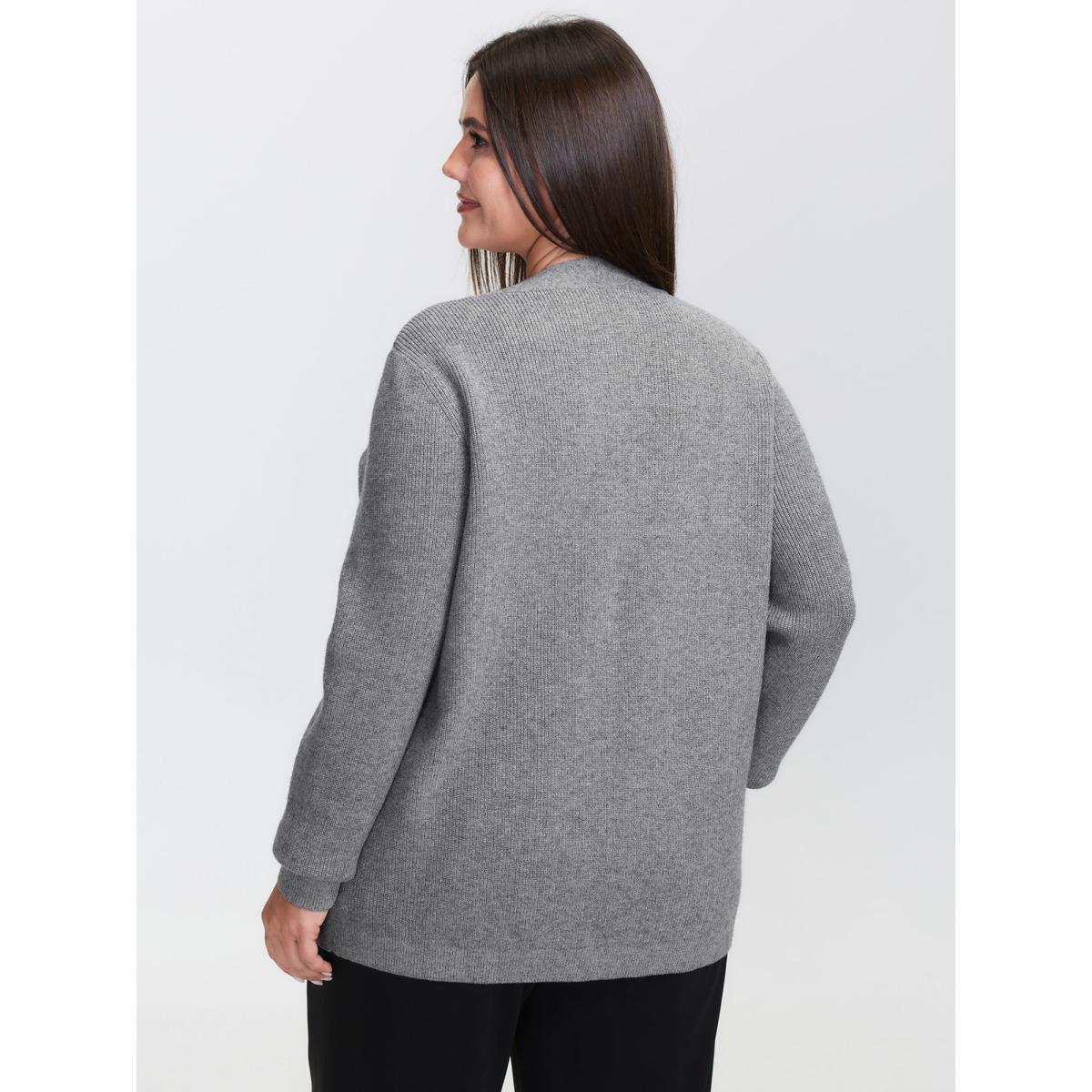 Plus Size Supersoft Bowknot Neckline Ribbed Cut-Out Pullover DarkGray Women Office Long Sleeve Ribbon-tied collar Office Pullovers BloomChic 18-20/2X Product Image