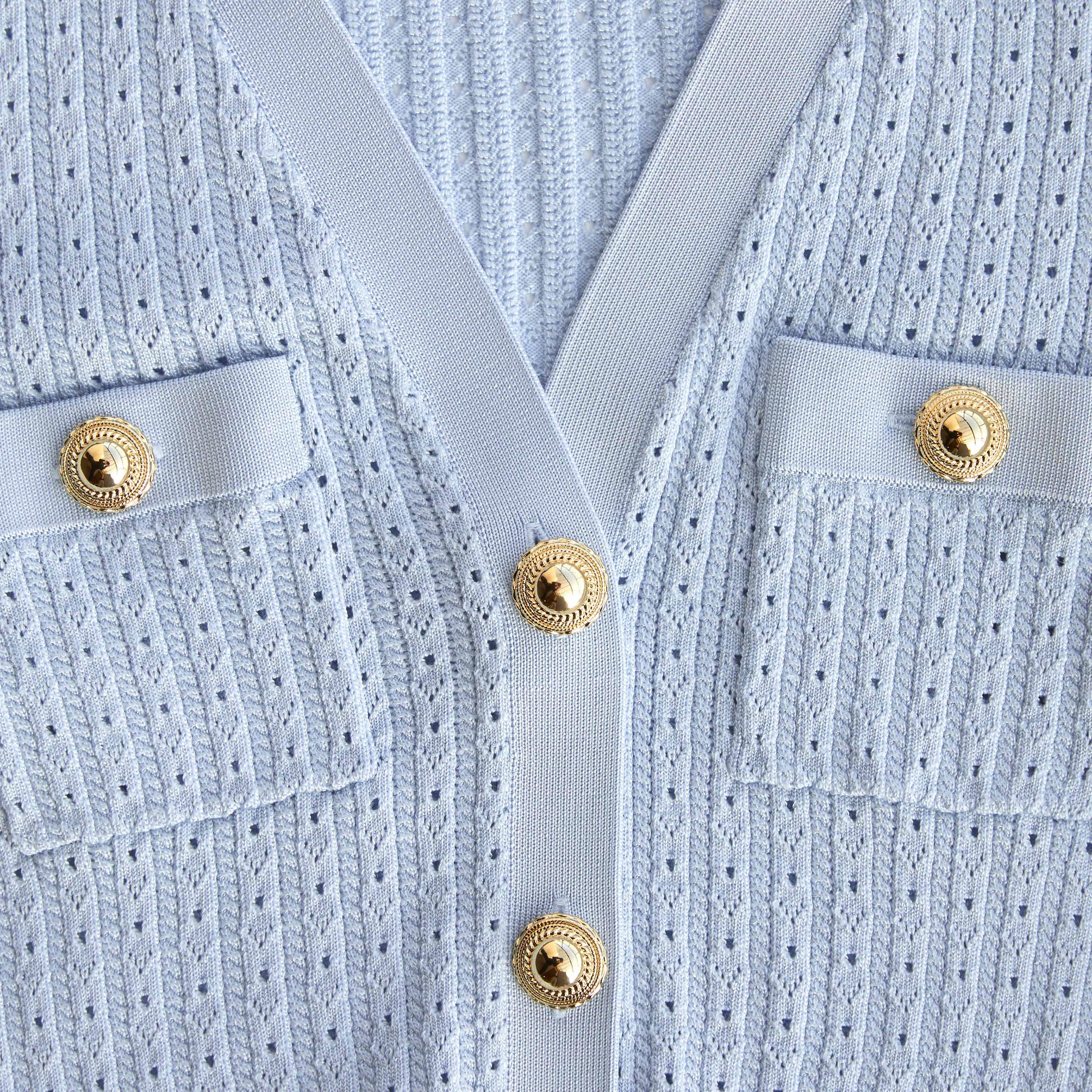 Blue Pointelle Knit Mini Dress Product Image