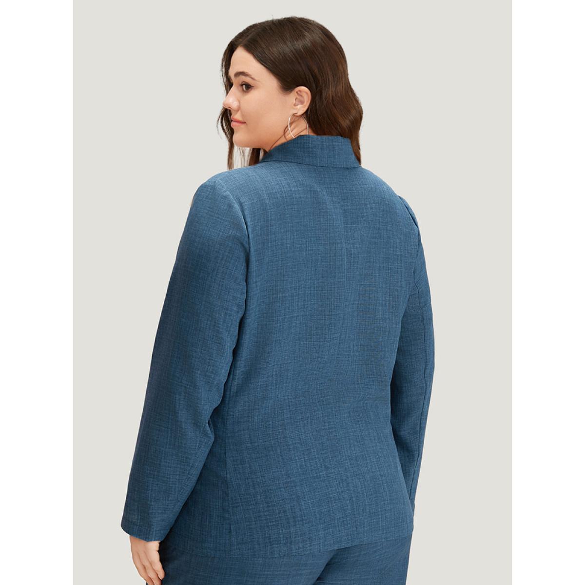 Plus Size Solid Double Breasted Suit Collar Flap Pocket Blazer Indigo Women Office Plain Texture Sleeve Long Sleeve Suit Collar 10/M Pocket At the Office Blazers BloomChic Product Image