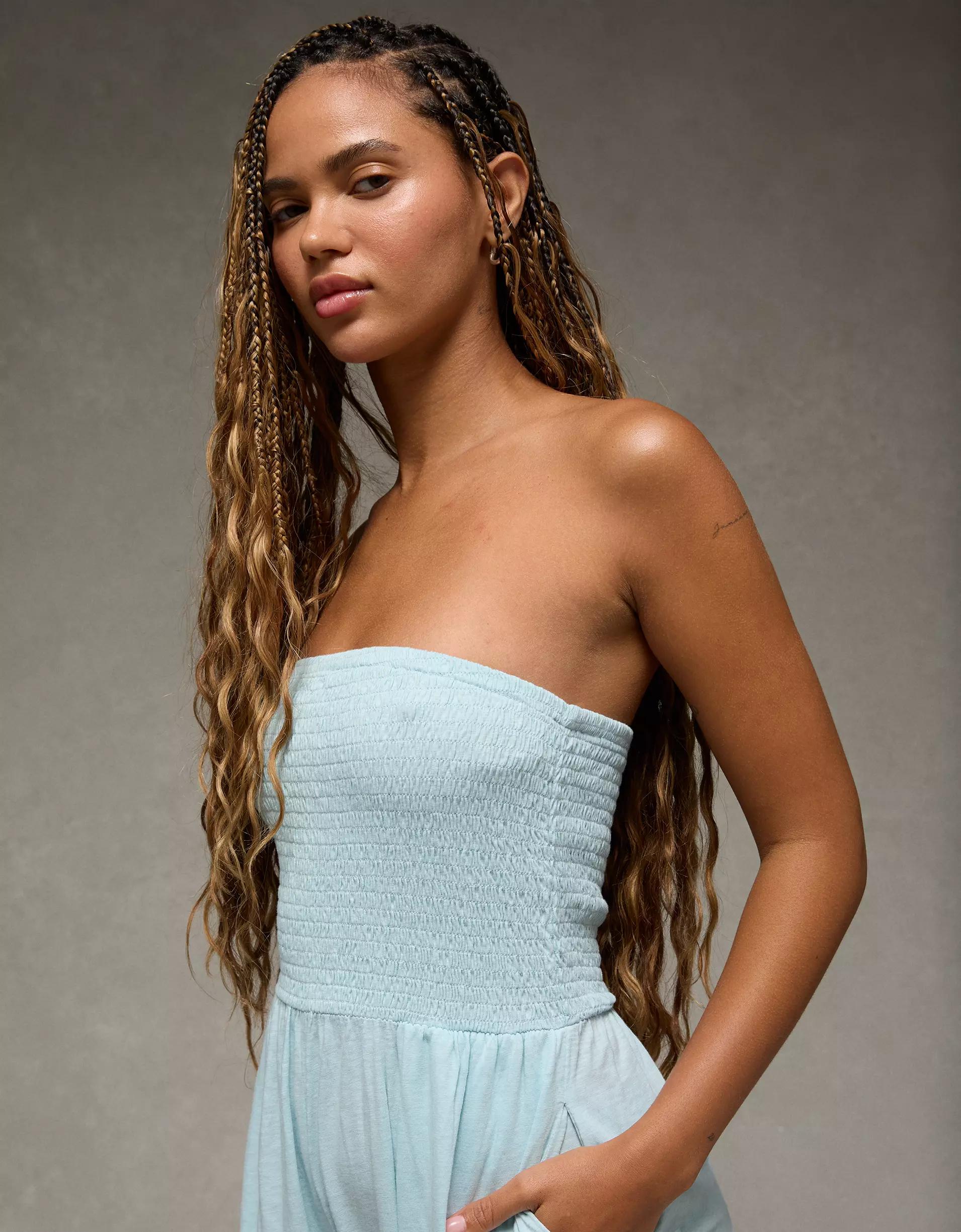 AE Sunchaser Knit Smocked Tube Jumpsuit Product Image