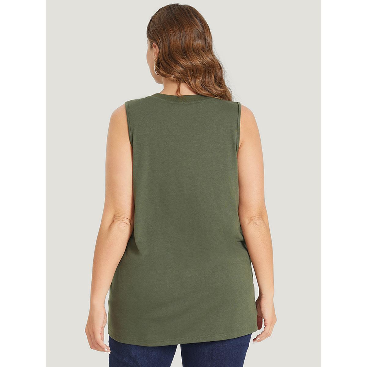 Plus Size Rose & Letter Print Button Up Graphic Tank Top Women ArmyGreen Casual Button Dailywear Tank Tops Camis BloomChic 14-16/1X Product Image