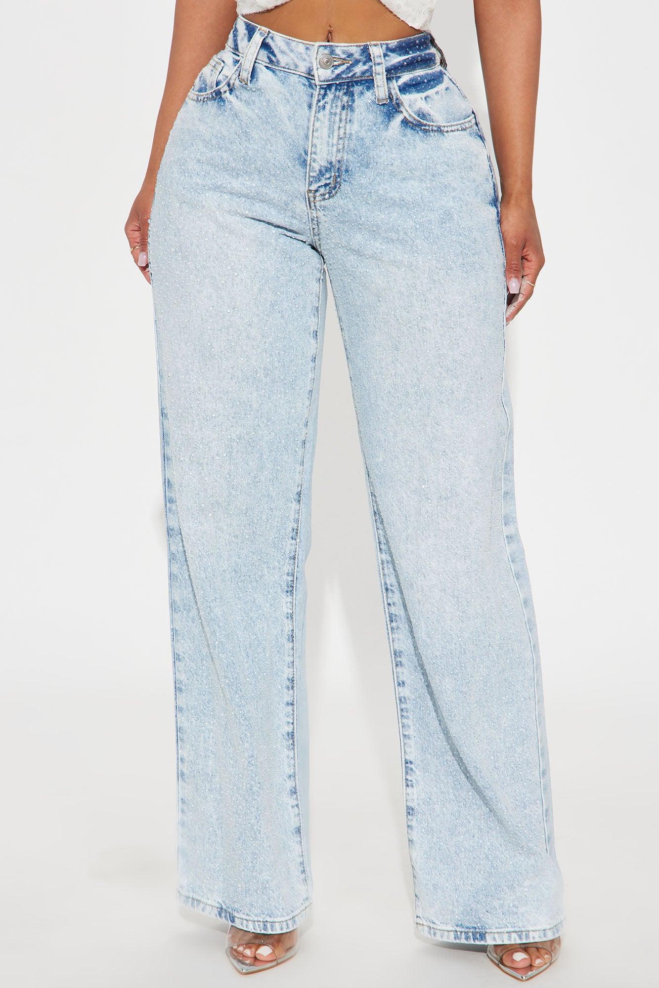 All That Shines Stretch Embellished Straight Leg Jeans - Light Wash Product Image