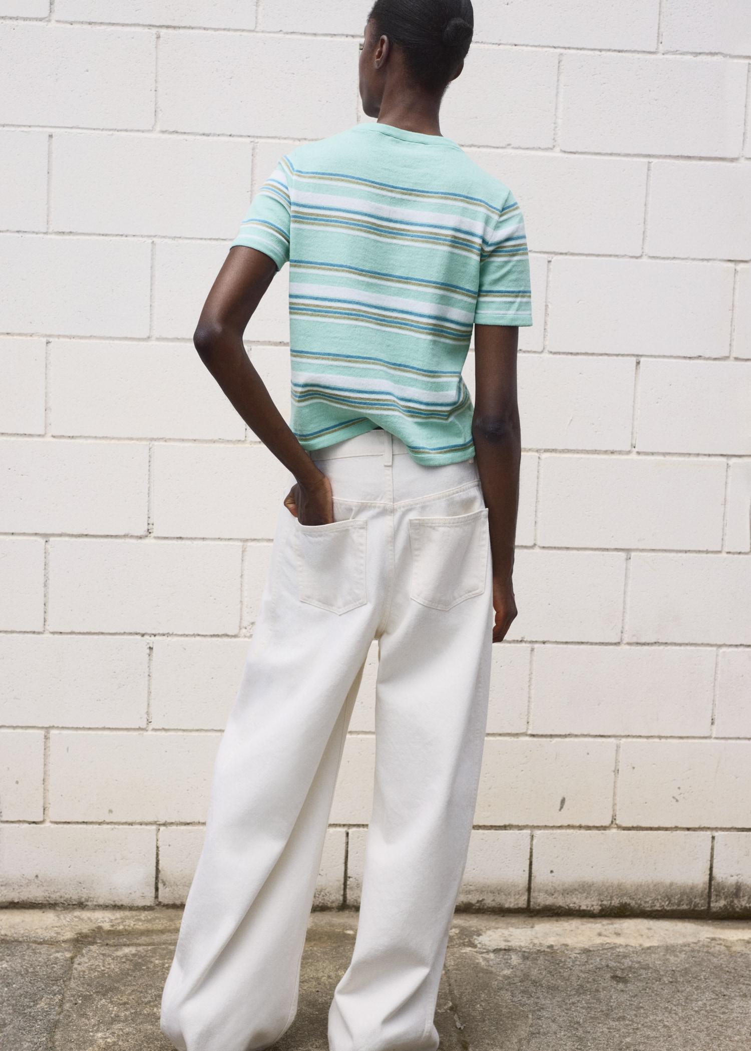 Short-sleeved sweater with combined stripes - Women | MANGO USA Product Image