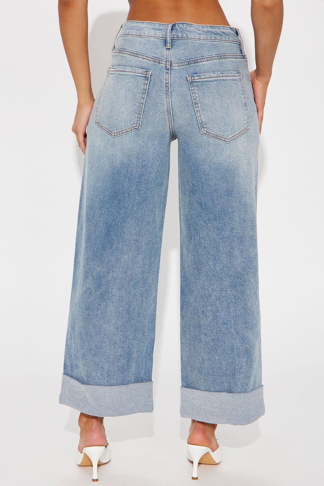 Miranda Cuffed Wide Leg Crop Jean - Medium Wash Product Image