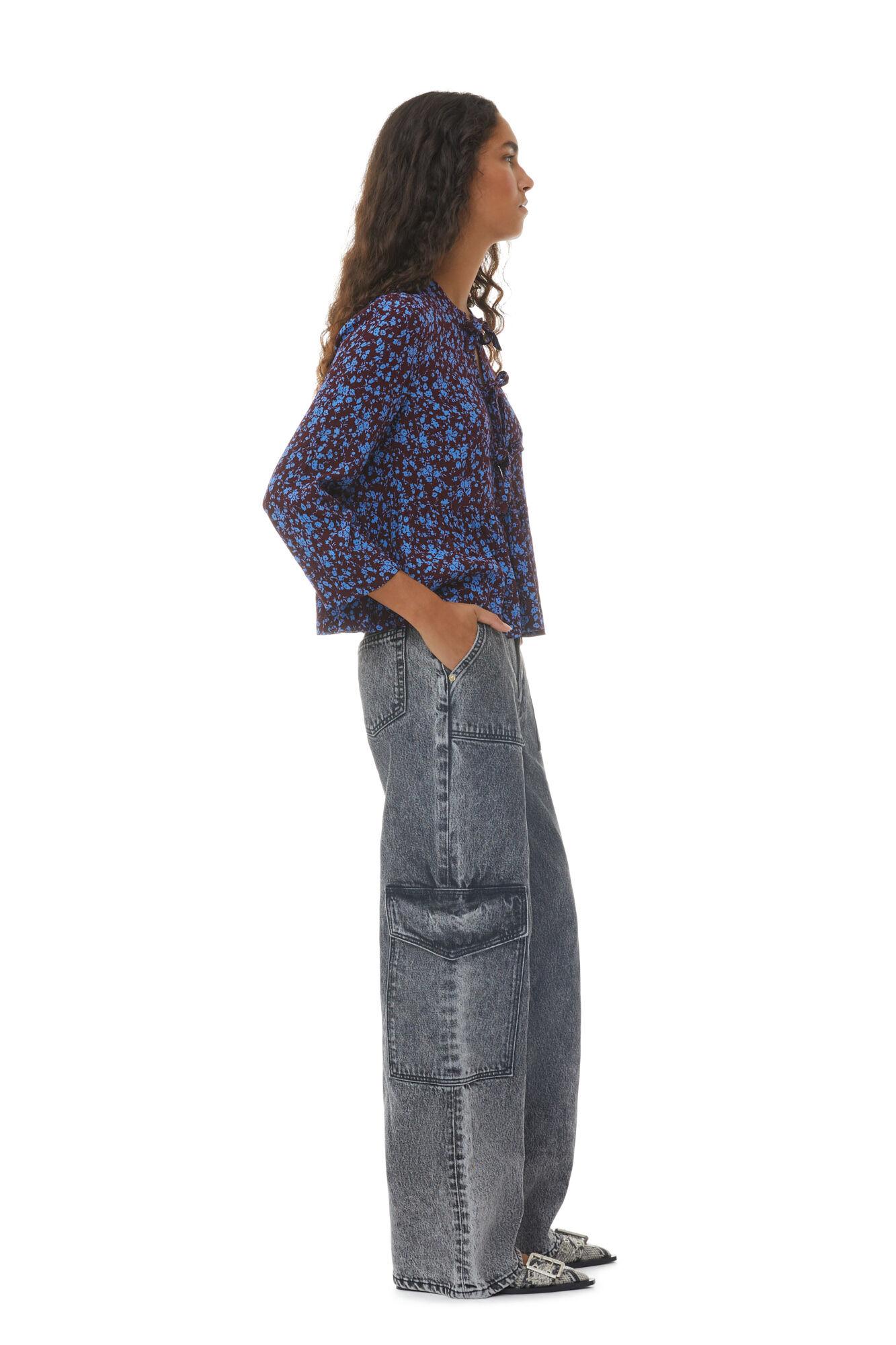 Printed Crepe Peplum Blouse Product Image