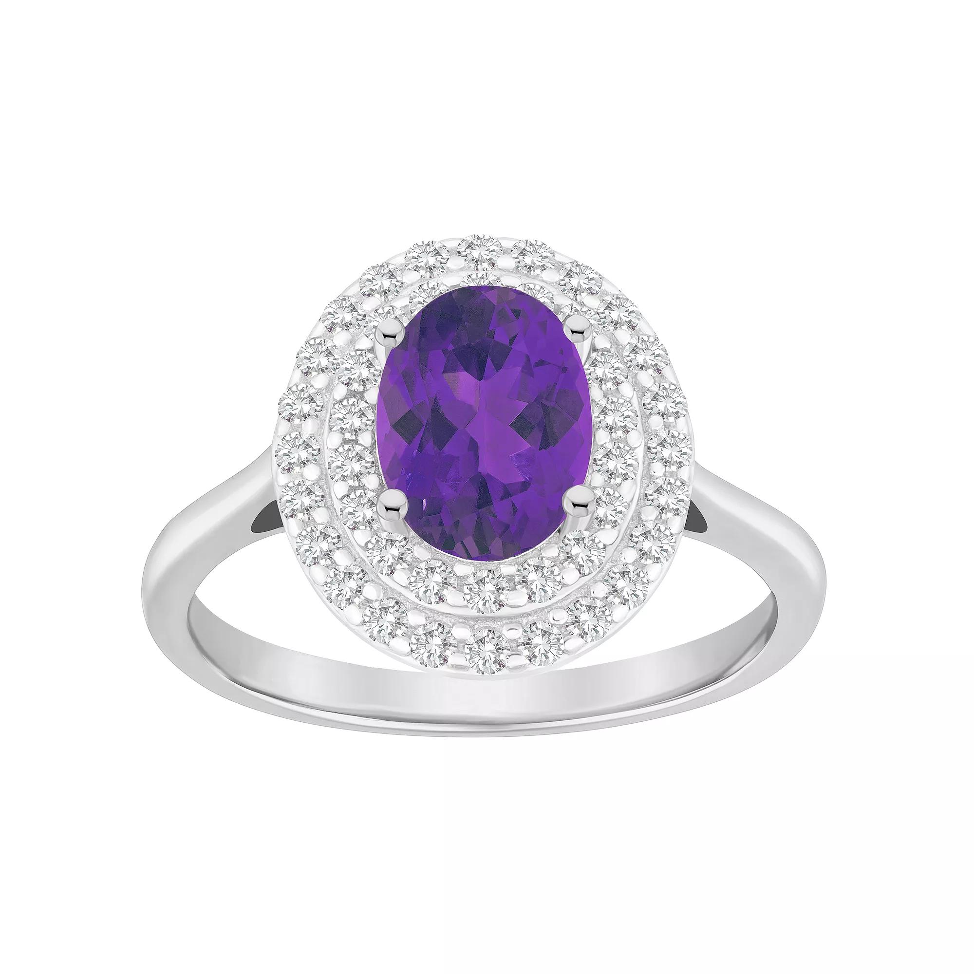 Celebration Gems Sterling Silver Oval-Cut Swiss Blue Topaz & White Topaz Double Halo Ring, Women's,  Product Image