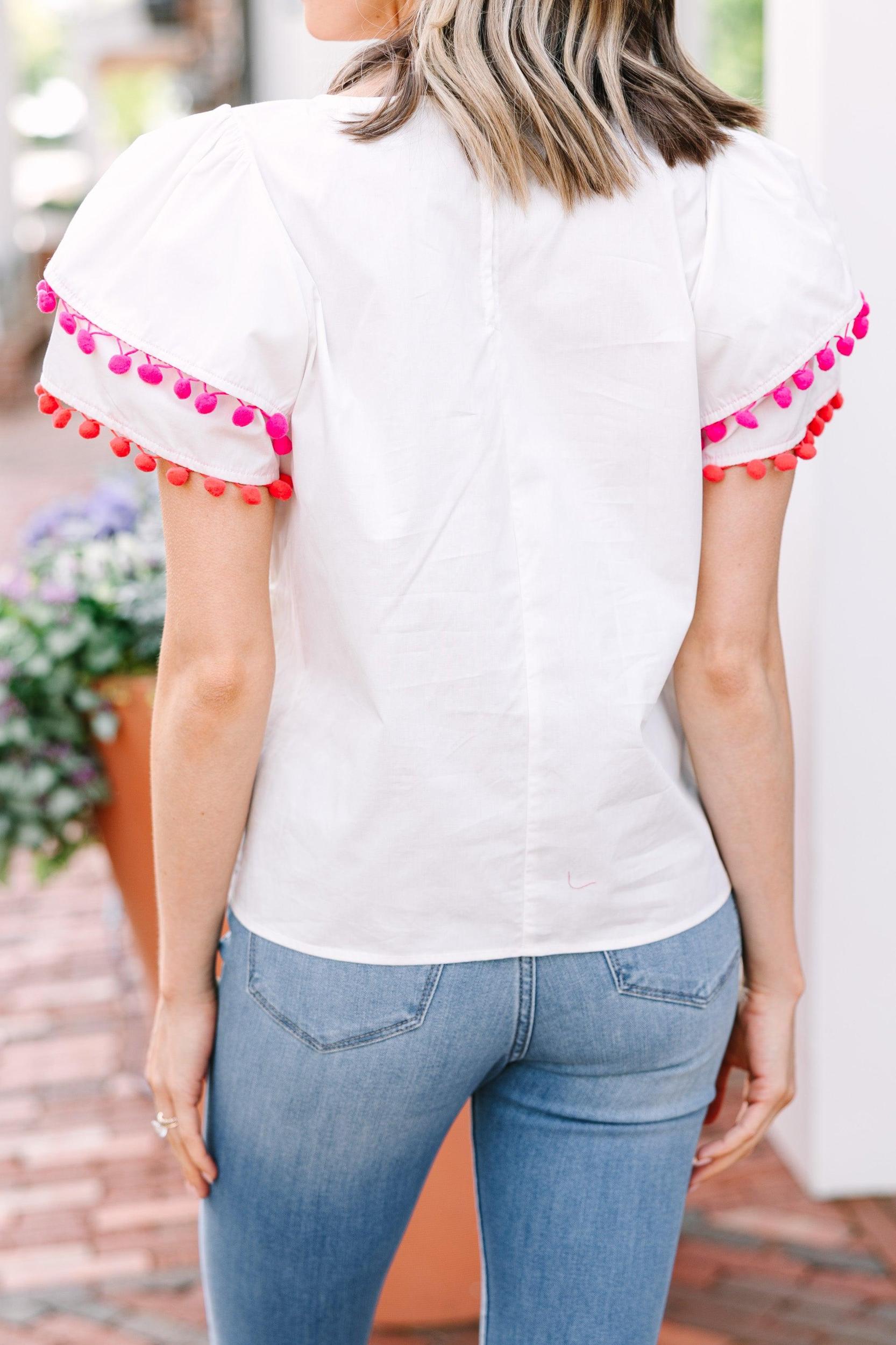 Festive Flare White Pompom Top Female Product Image