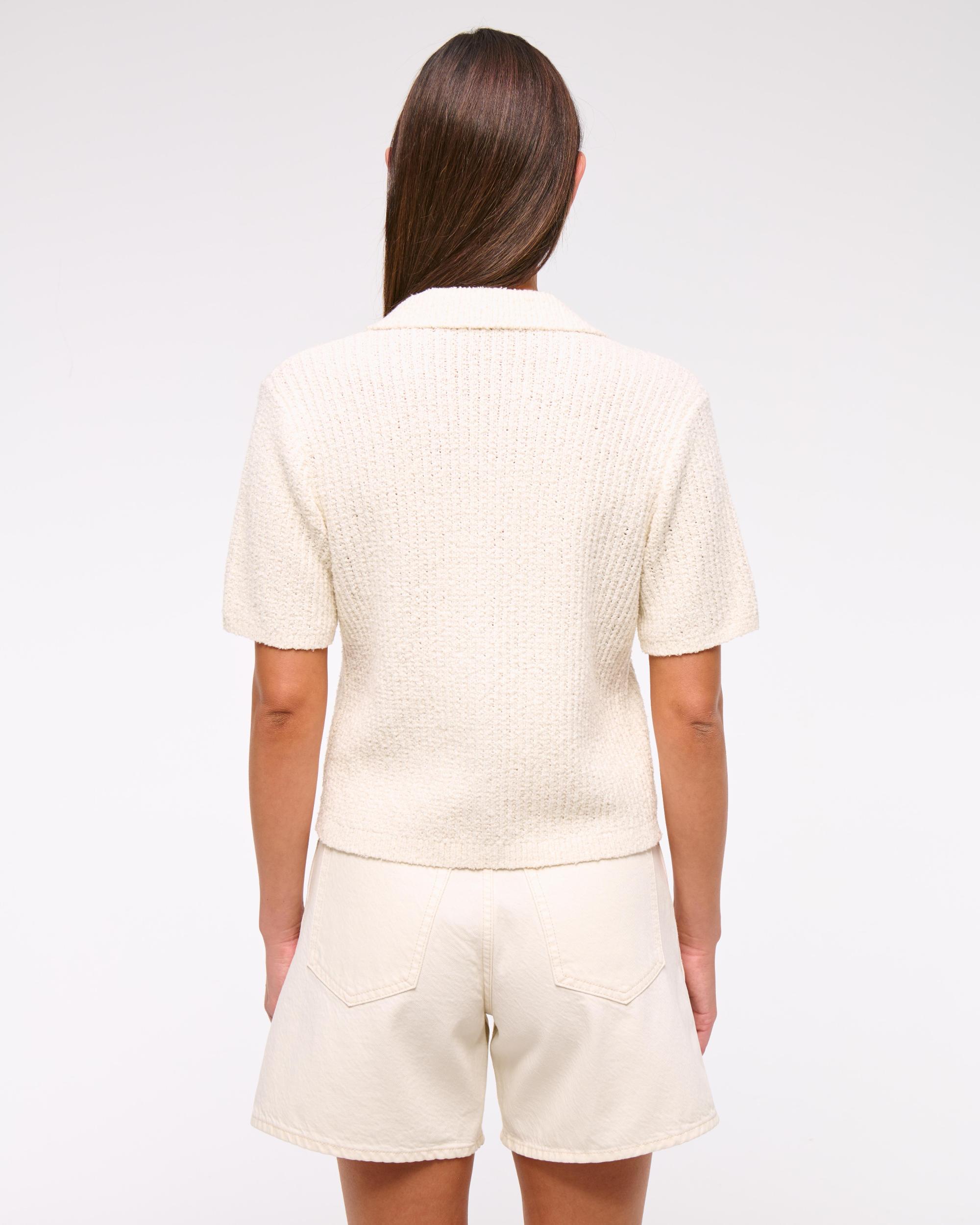 Short-Sleeve Crochet-Style Polo Product Image