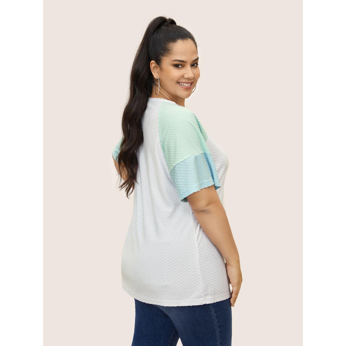 Plus Size Round Neck Textured Patchwork Contrast T-shirt White Women Casual Texture Round Neck Everyday T-shirts BloomChic 22-24/3X Product Image
