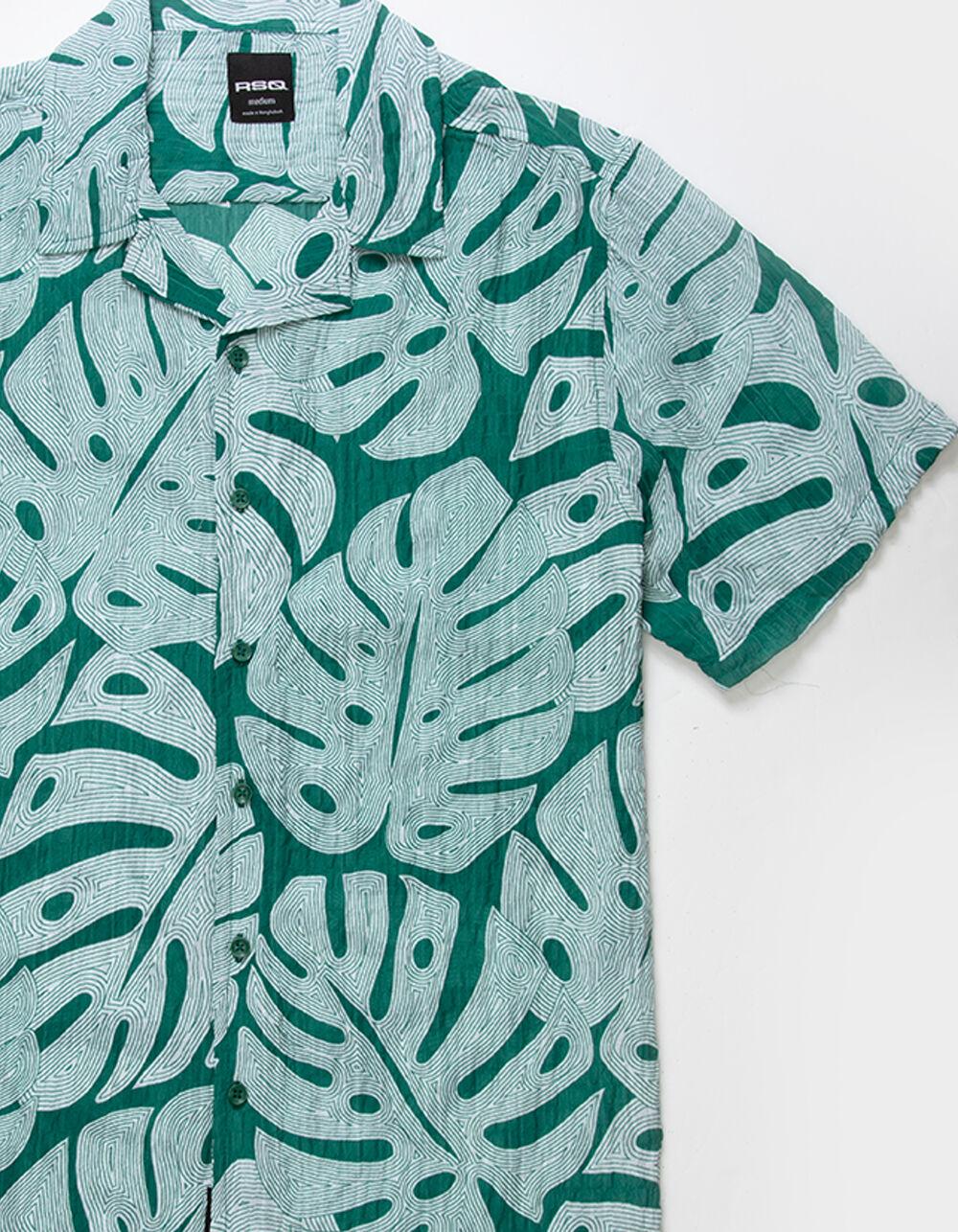 RSQ Mens Texture Leaf Camp Shirt - GREEN Product Image