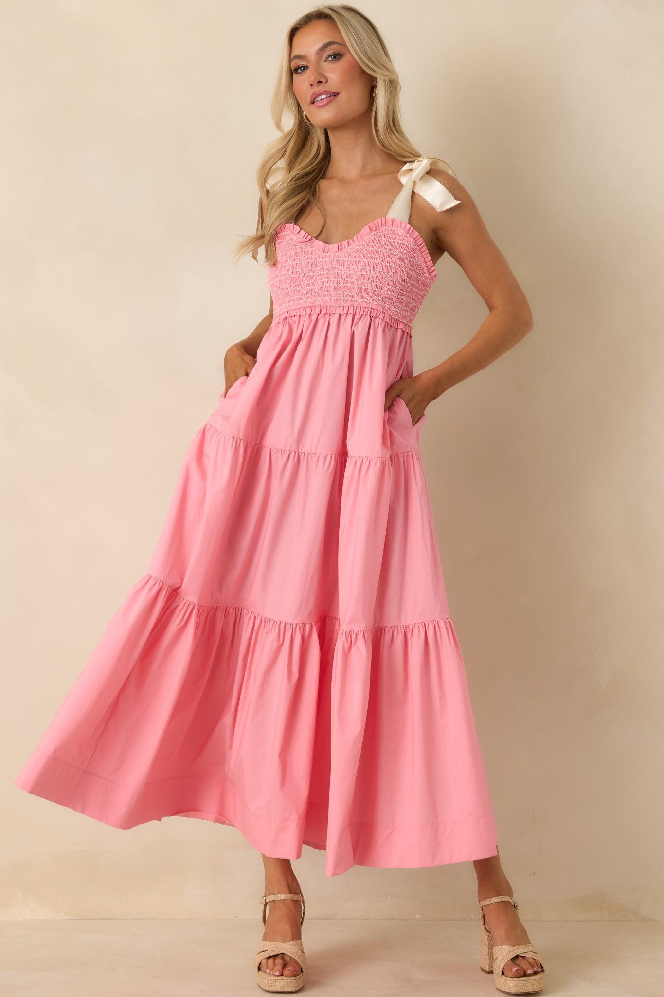 The Felicity Pink Coral Cotton Midi Dress L / Pink Product Image