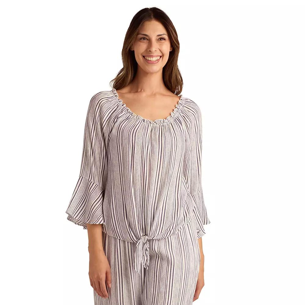 Women's AB Studio Off Shoulder Tie Front Bell Sleeve Top,  Product Image