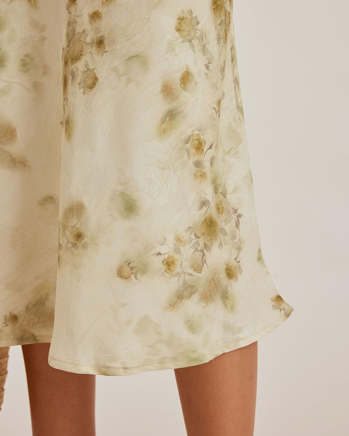 Green Floral Ruched Sleeveless Maxi Dress Product Image