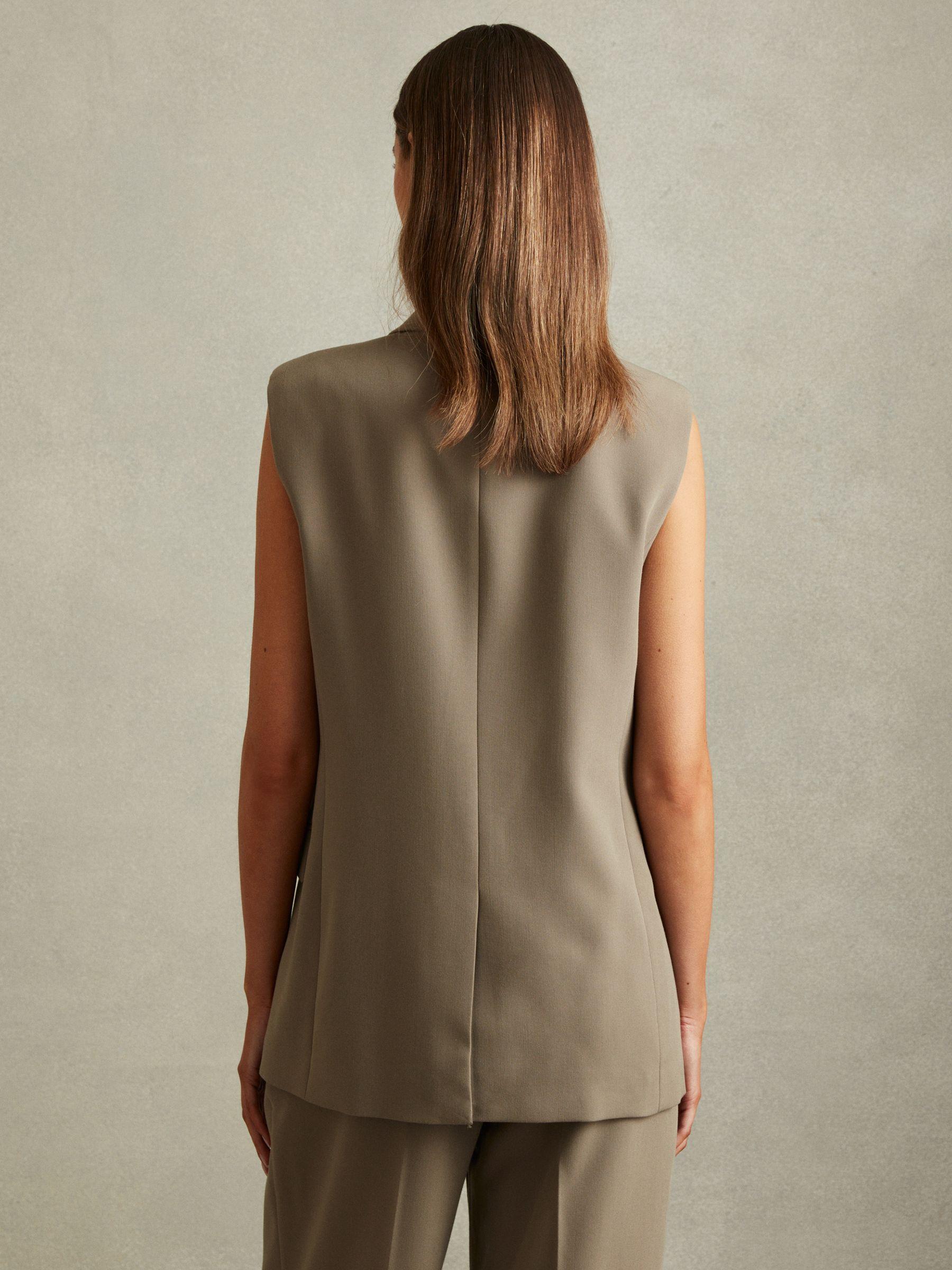 Petite Double Breasted Longline Suit Waistcoat in Khaki Product Image