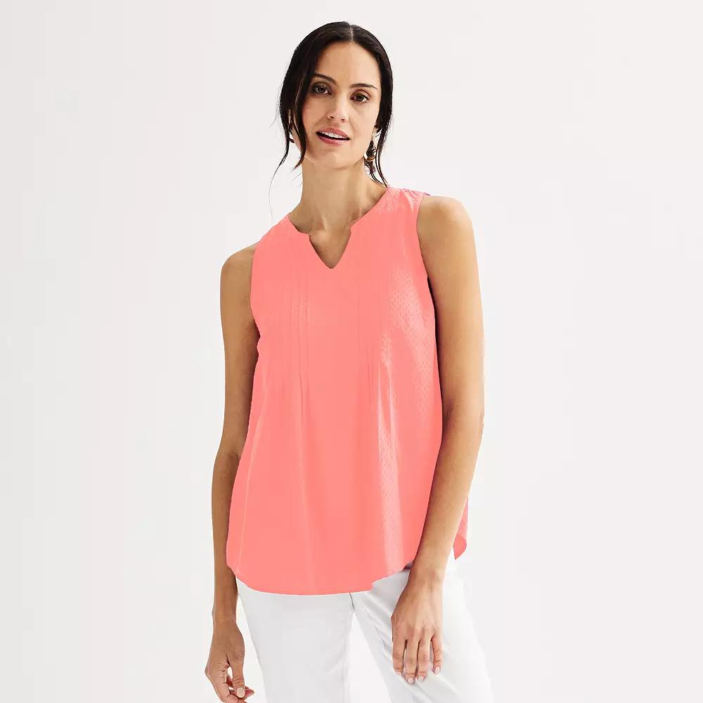 Women's Croft & Barrow® Pintuck Sleeveless Shell Top, Size: Large, Simply Pink Product Image