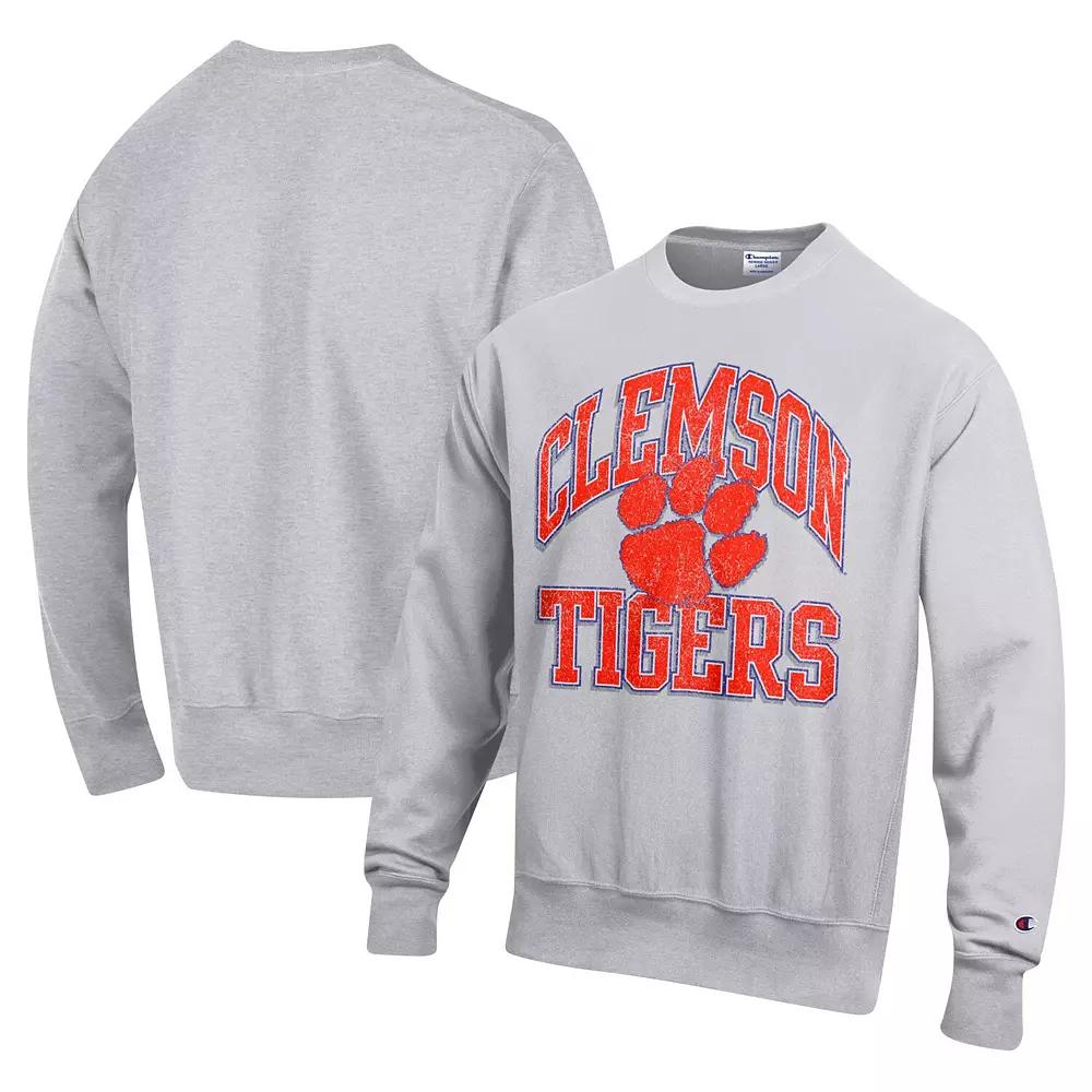 Men's Champion Heather Gray Clemson Tigers Vault Late Night Reverse Weave Pullover Sweatshirt, Size: Medium, Grey Product Image