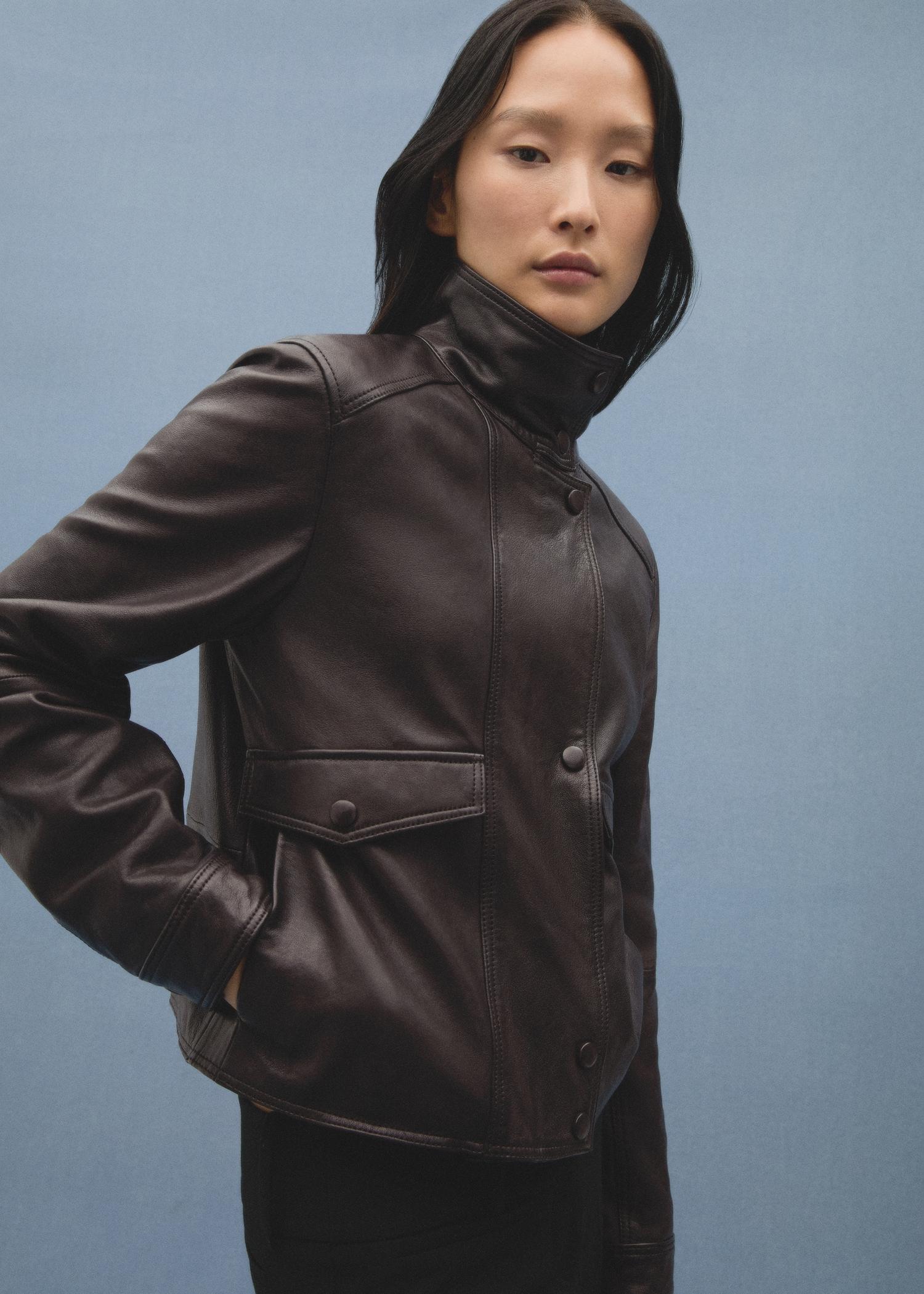 Pockets leather jacket - Women | MANGO USA Product Image