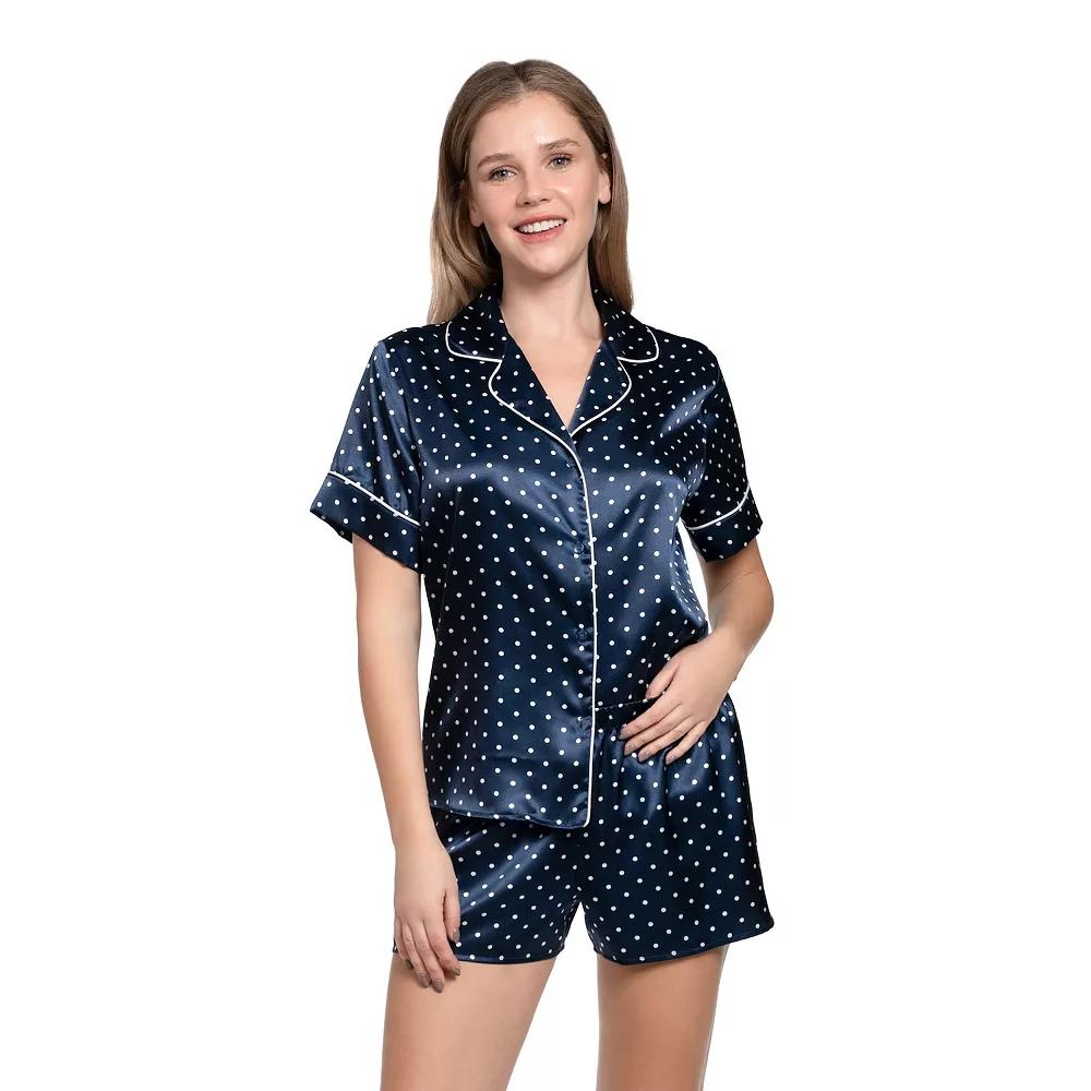 Women's Lilac+London 2-pc. Solid Satin Short Sleeve Pajama Top & Pajama Shorts Set, Size: Medium, Dottie Product Image