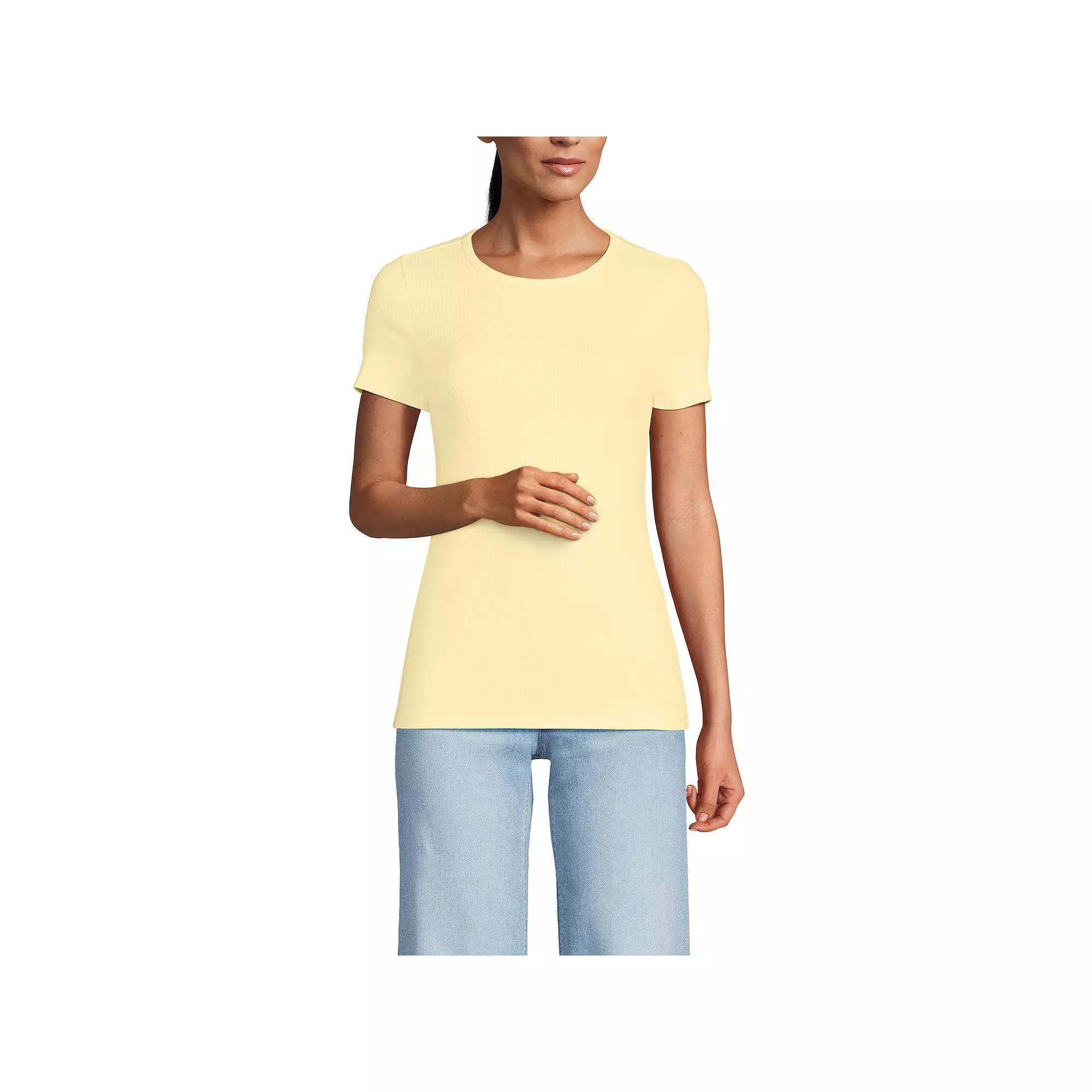 Petite Lands' End Short Sleeve Micro Rib Crewneck T-Shirt, Women's,  Product Image