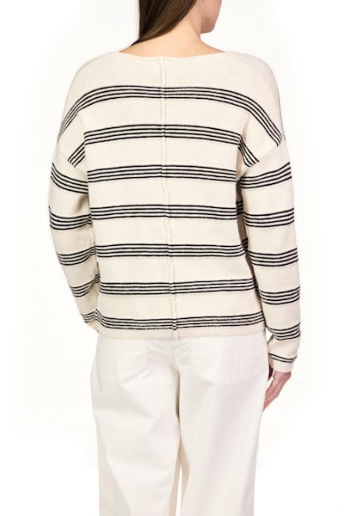 Easy V Neck Sweater - Light Oat / Black Stripe Product Image