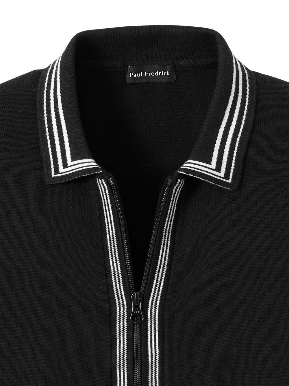Cotton Full Zip Polo - Black Product Image