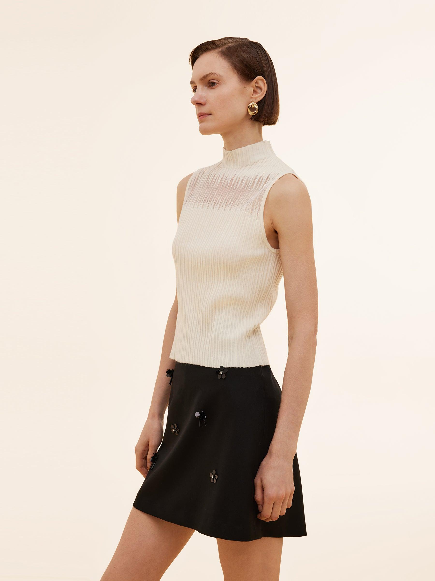 Tencel Blend Women Mock Neck Knit Tank Top Product Image