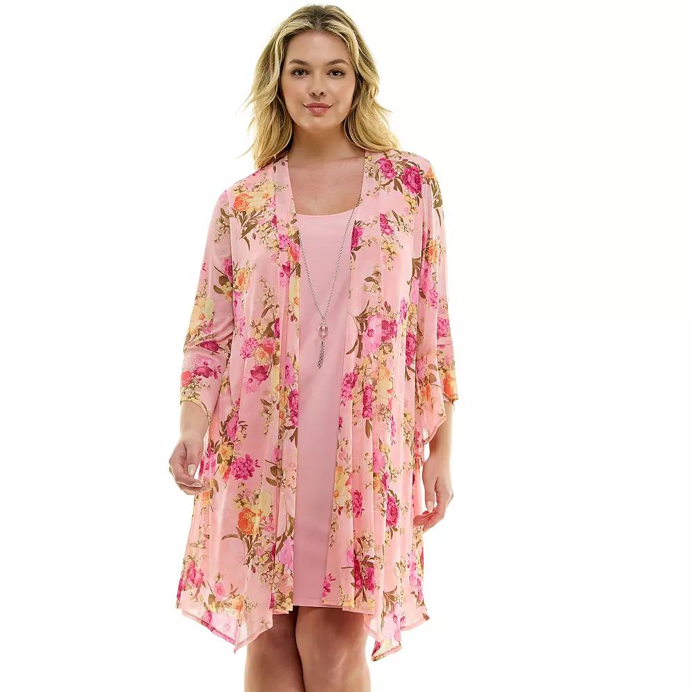 Plus Size Luxology Ruffle Cardigan Dress, Women's, Size: 2XL, Pink Pink Fuschia Product Image