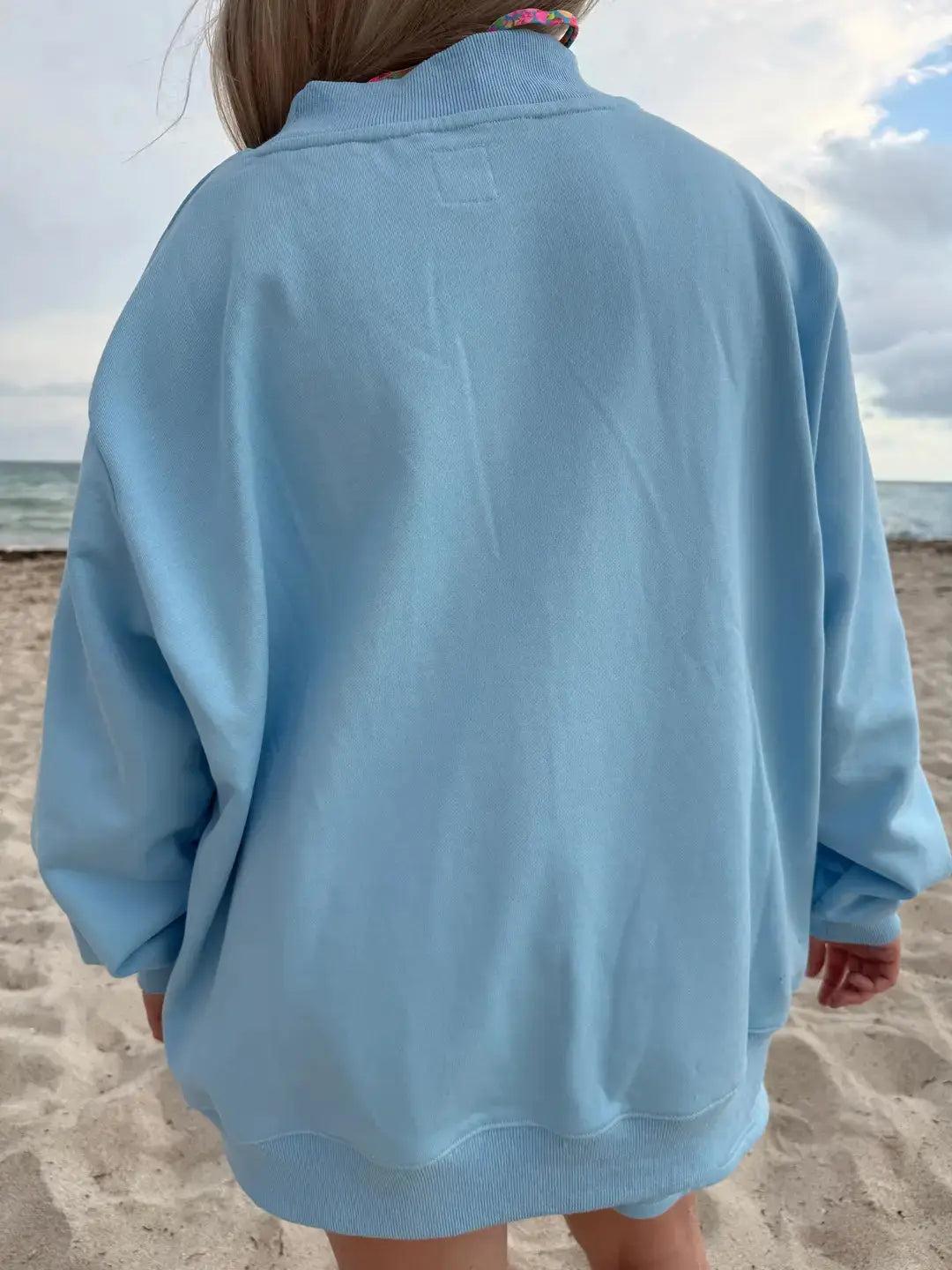 Sunkissed Collegiate Embroider Oversized Mockneck Sweatshirt 100% Cotton Product Image