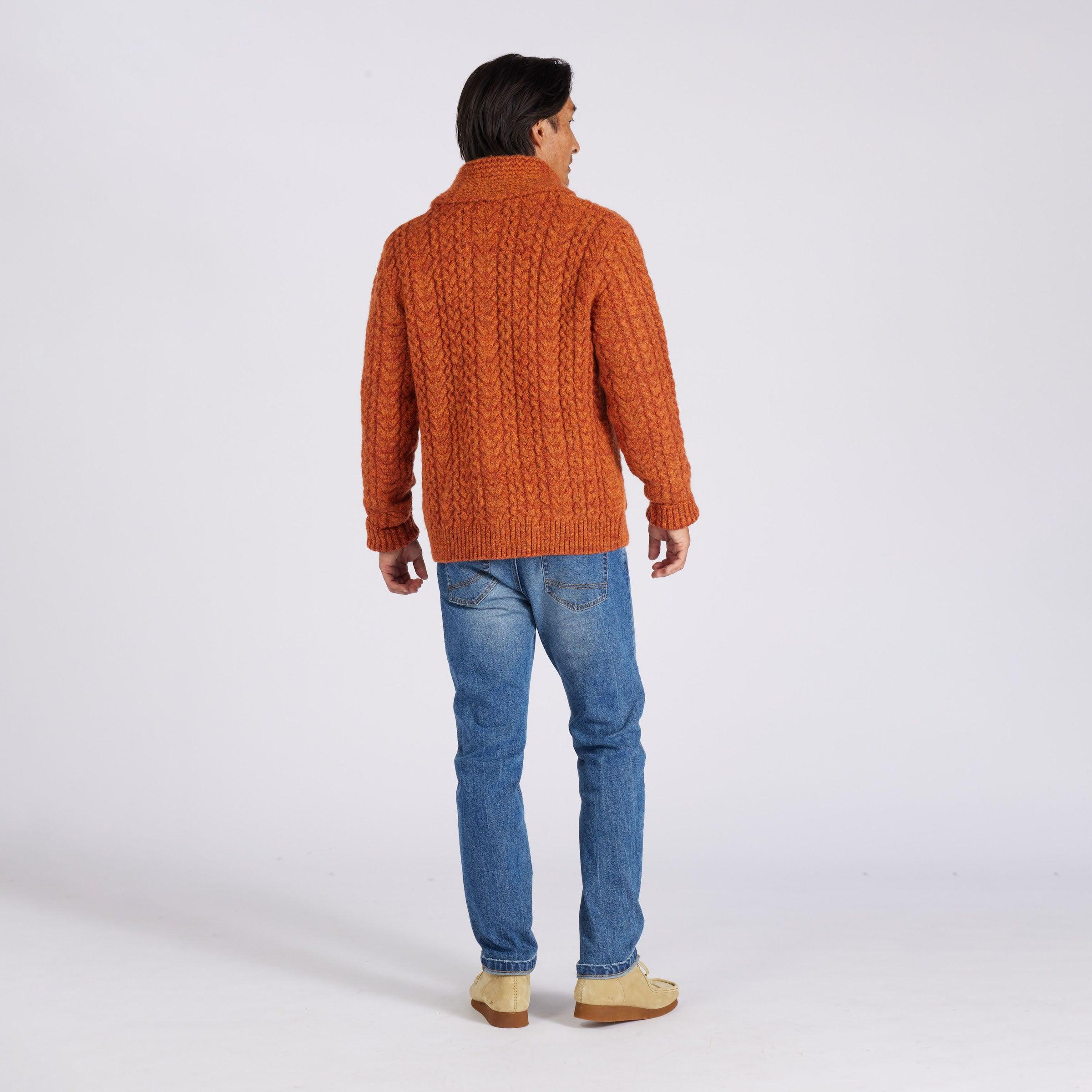 Melange Cable  Shawl Cardigan - Burnt Orange Product Image