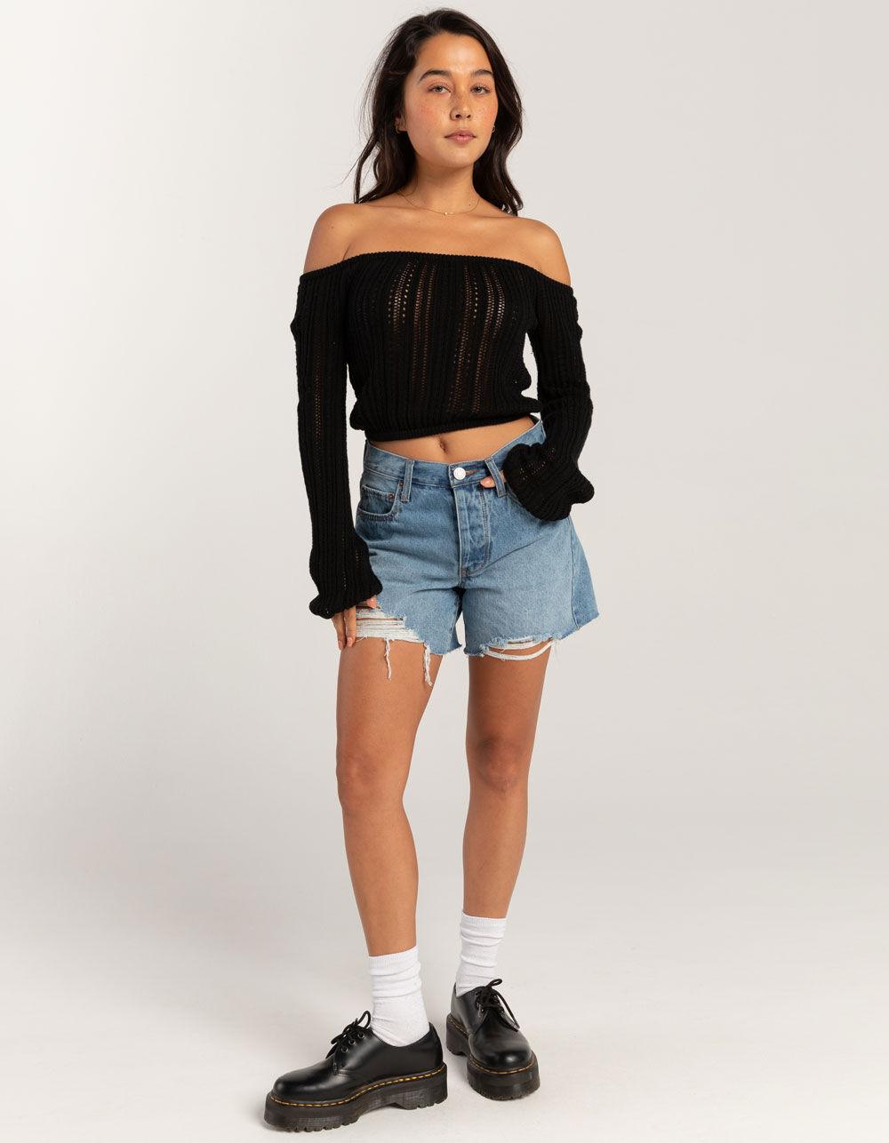 RSQ Womens Linear Stitch Off The Shoulder Sweater - BLACK Product Image