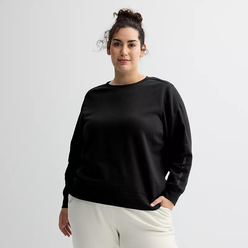 Plus Size Tek Gear® Ultrasoft Fleece Taped Crewneck Top, Women's, Size: 1XL, Mineral Black Product Image