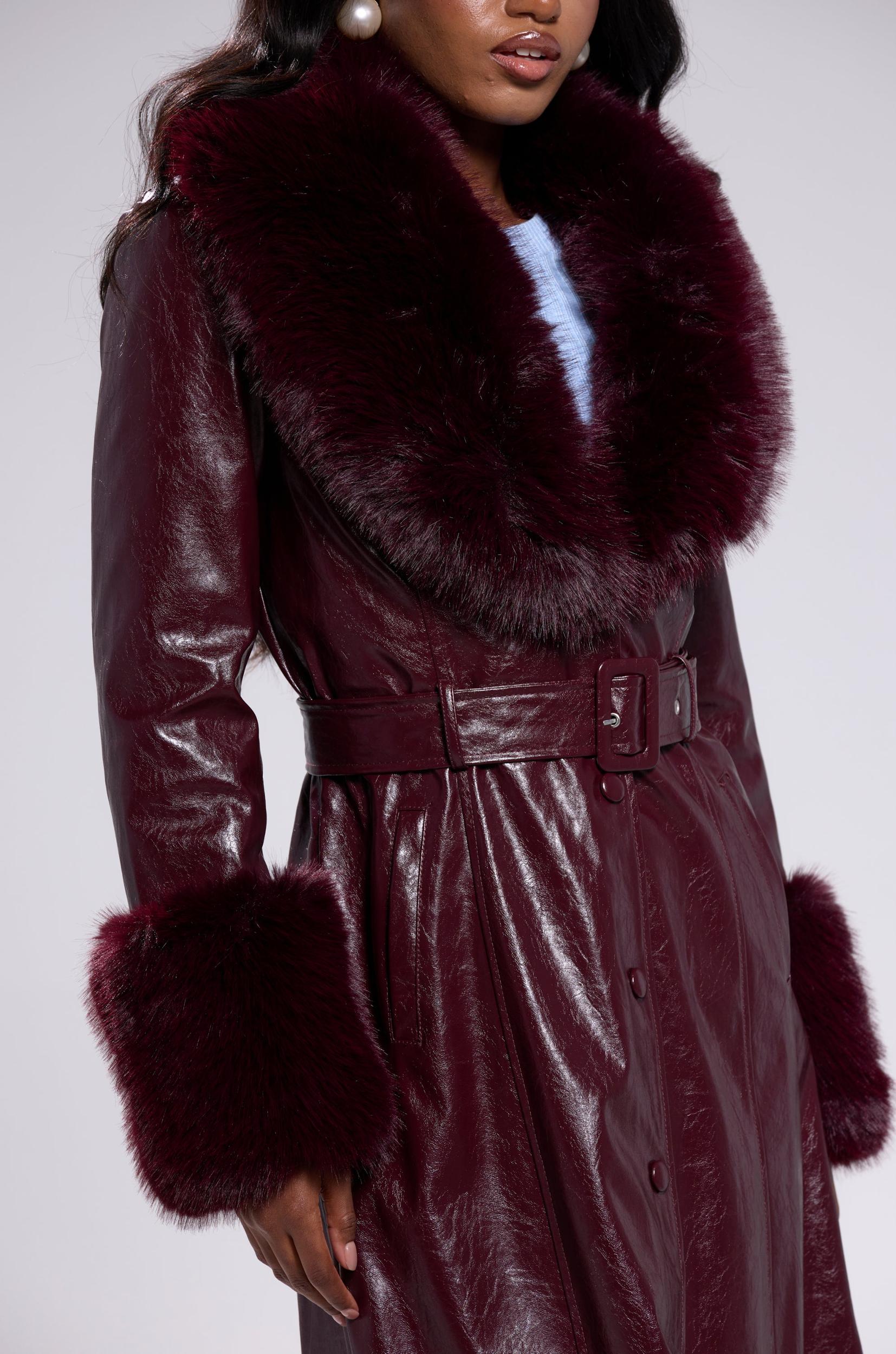 KAYA FUR TRIM TRENCH IN BURGUNDY Product Image