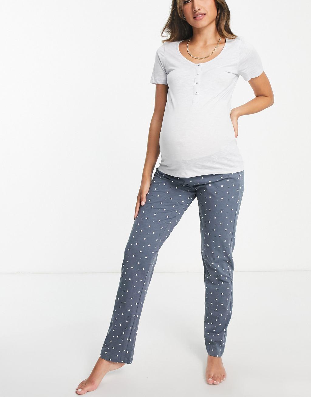 Mamalicious Maternity star print pajama set with nursing function in multi Product Image