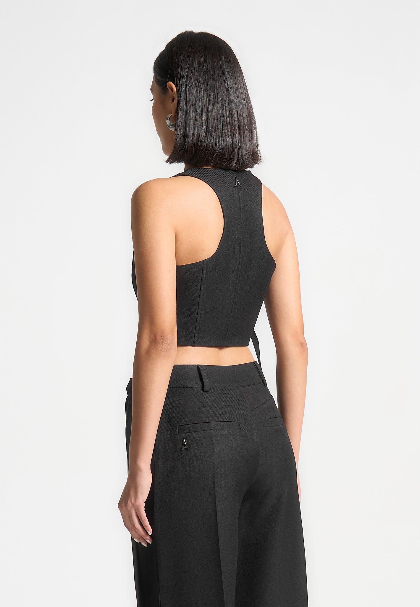 Asymmetric Tailored Waistcoat with Tie - Black Female Product Image