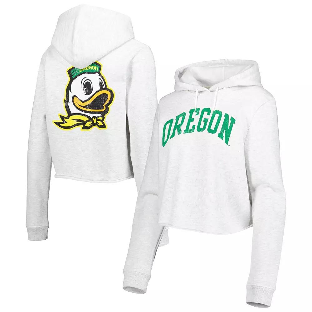 Women's League Collegiate Wear Ash Oregon Ducks 2-Hit 1636 Cropped Pullover Hoodie, Size: XL, Black Product Image
