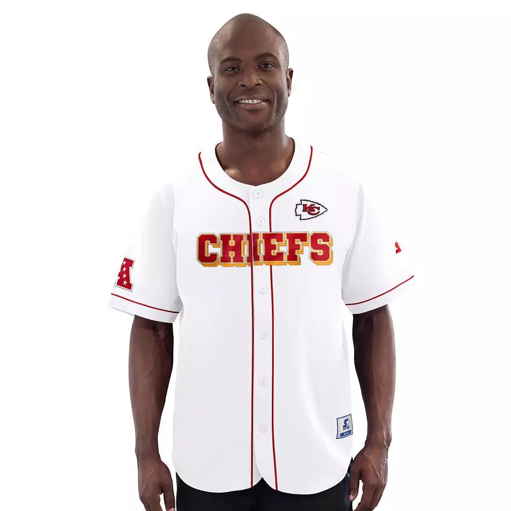Men's Starter  White Kansas City Chiefs Relay Full-Button Baseball Jersey, Size: Large Product Image