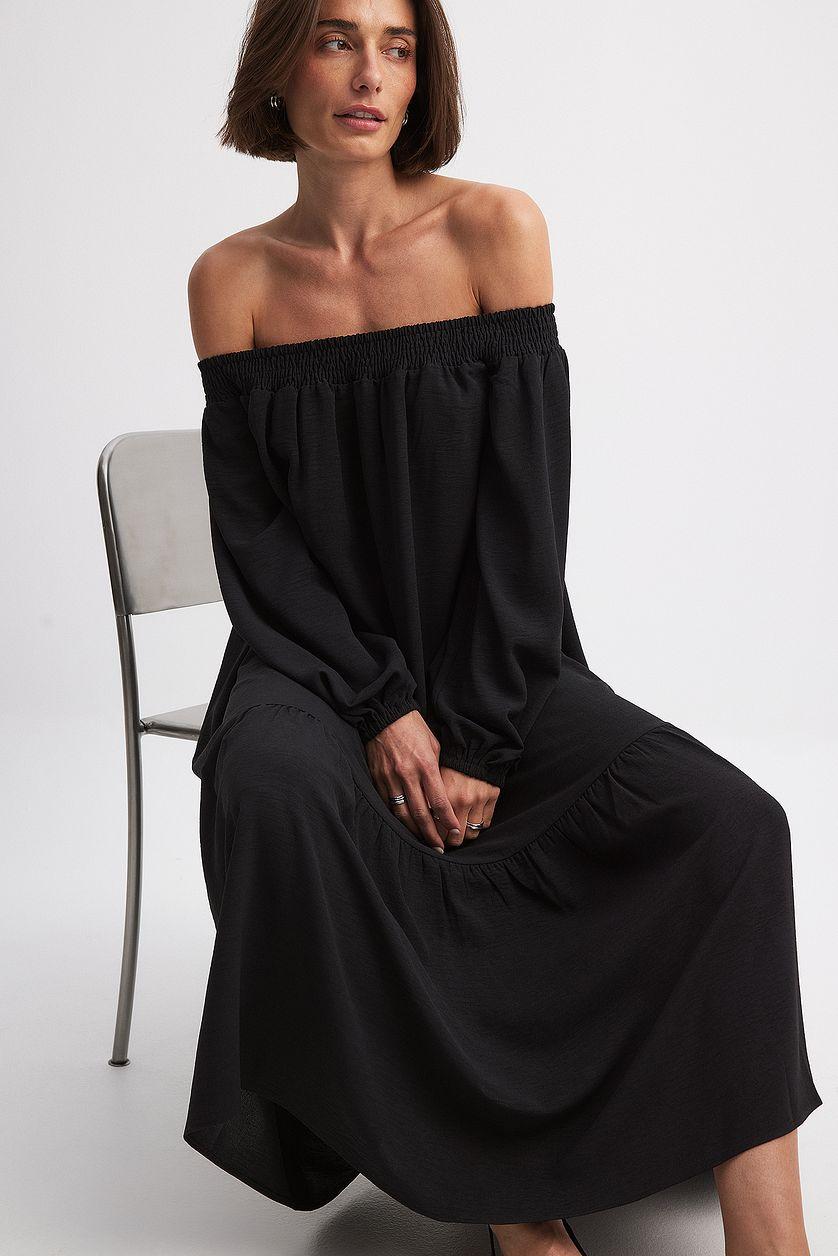 Off Shoulder Long Sleeve Midi Dress Product Image