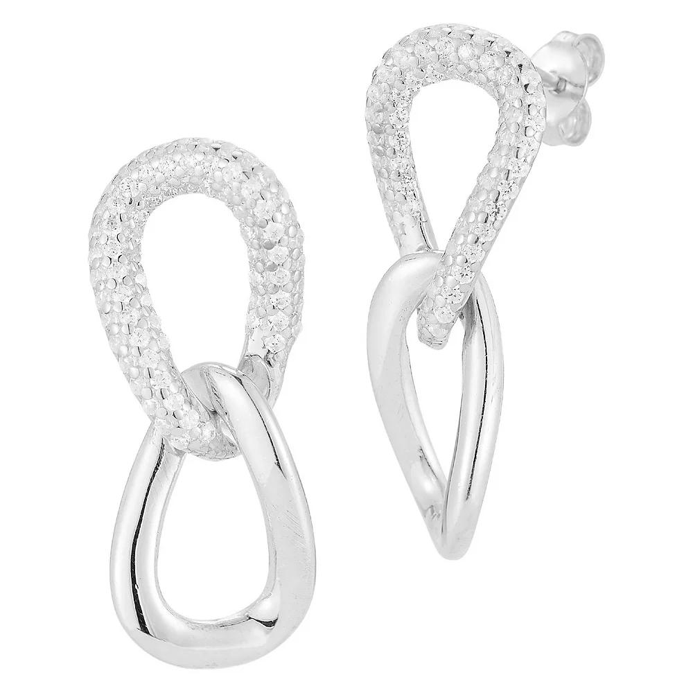 Sunkissed Sterling Sterling Silver Cubic Zirconia Chain Link Drop Earrings, Women's, Silver Tone Product Image