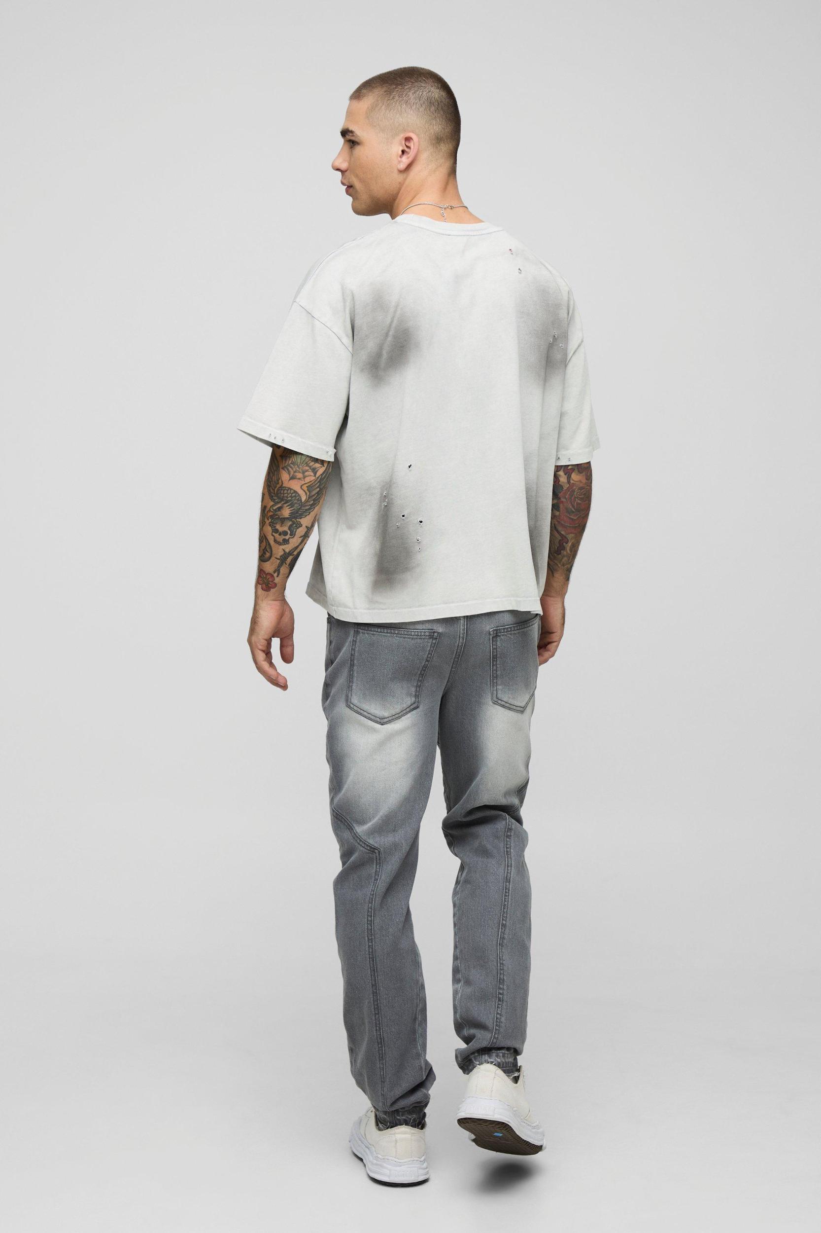 Slim Moto Panelled Gusset Let Down Hem Jeans | boohooMAN USA Product Image