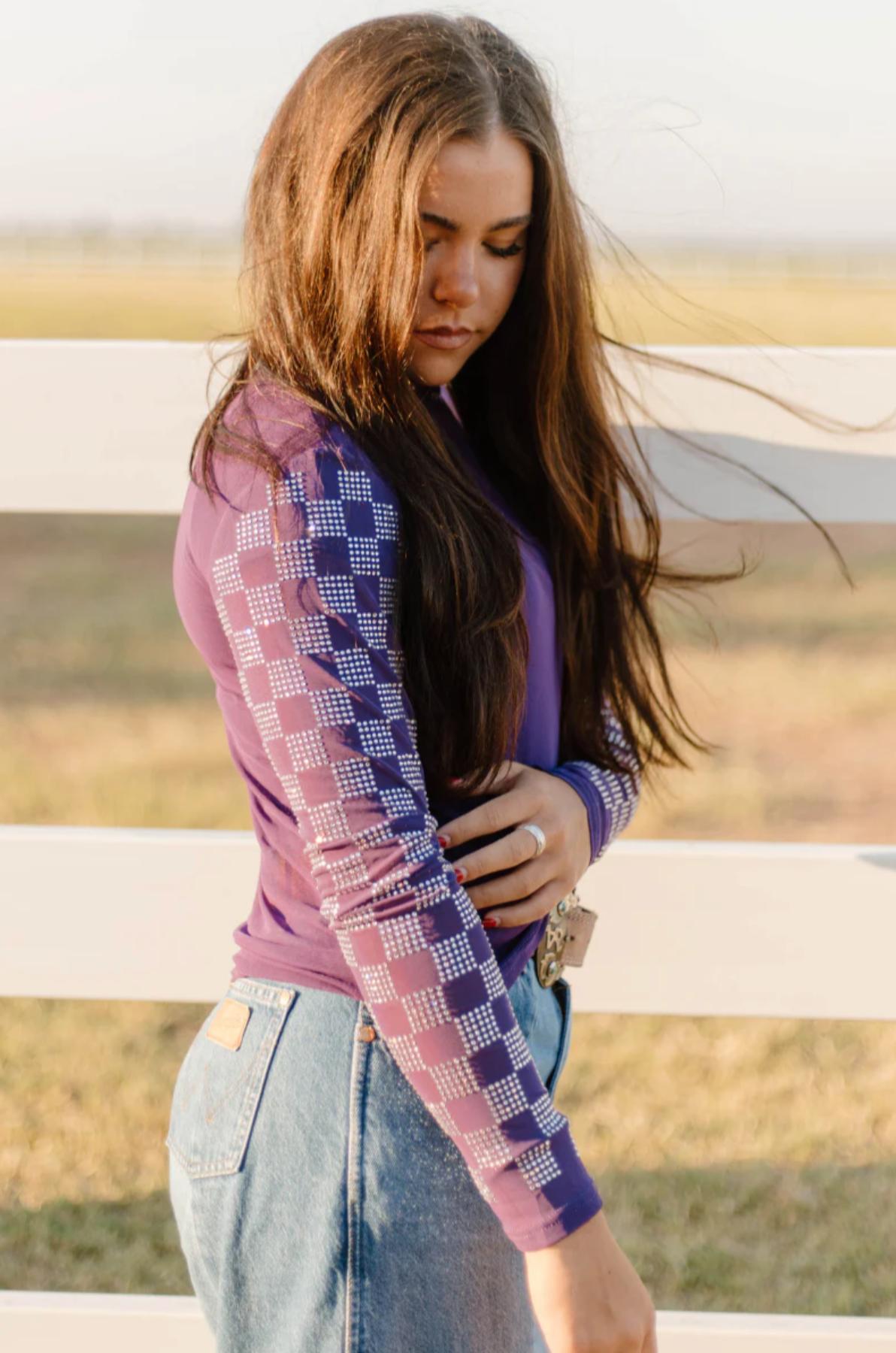 Sterling Kreek Checked In Purple Mesh Top Product Image