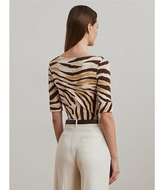 Lauren Ralph Lauren Stretch Cotton Zebra Boat Neck Elbow Sleeve Tee Product Image