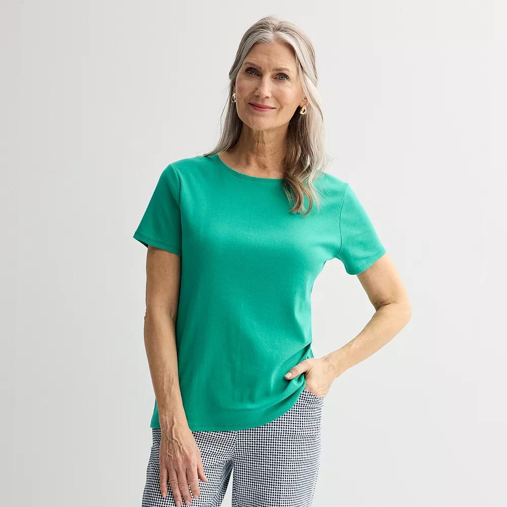 Women's Croft & Barrow® Essential Crewneck Tee, Size: Large, Greenway Product Image