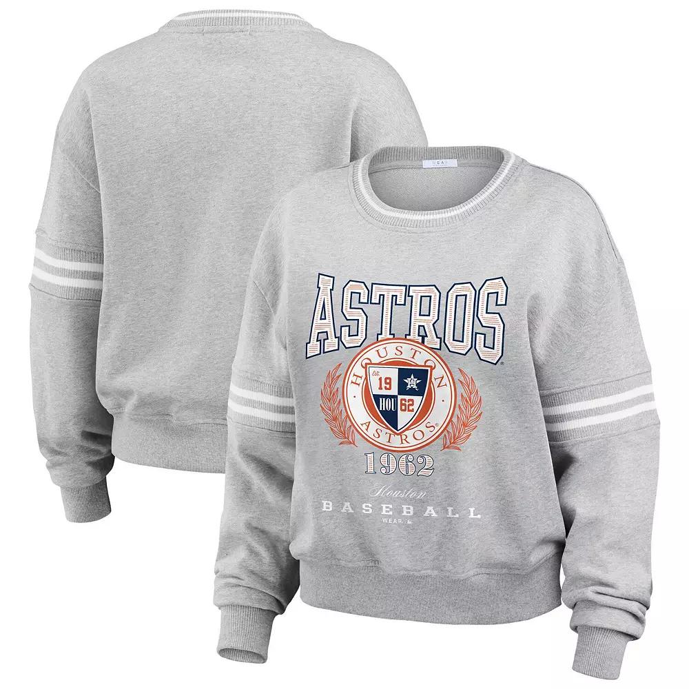 Women's WEAR by Erin Andrews Heather Gray Houston Astros Domestic Crest Pullover Sweatshirt, Size: Medium, Grey Product Image